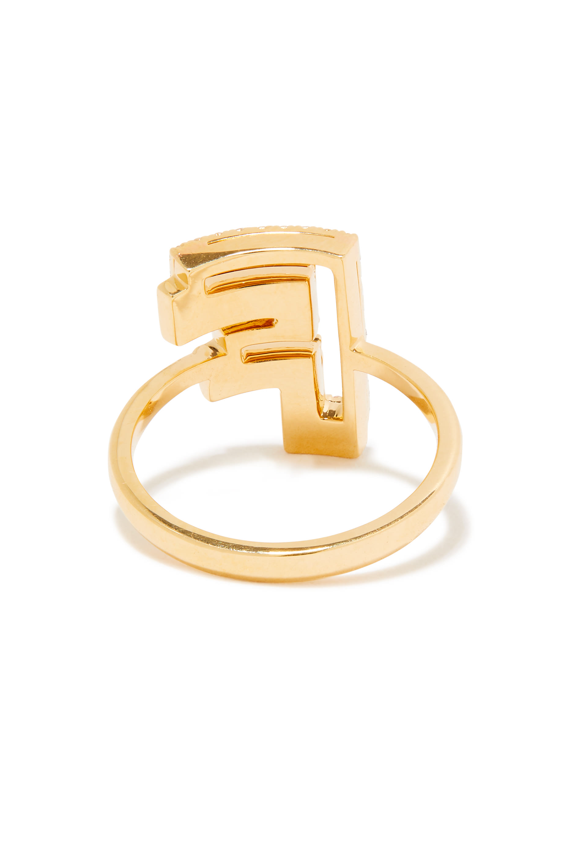 F Silhouette Ring, 18k Yellow Gold with Diamonds & Enamel