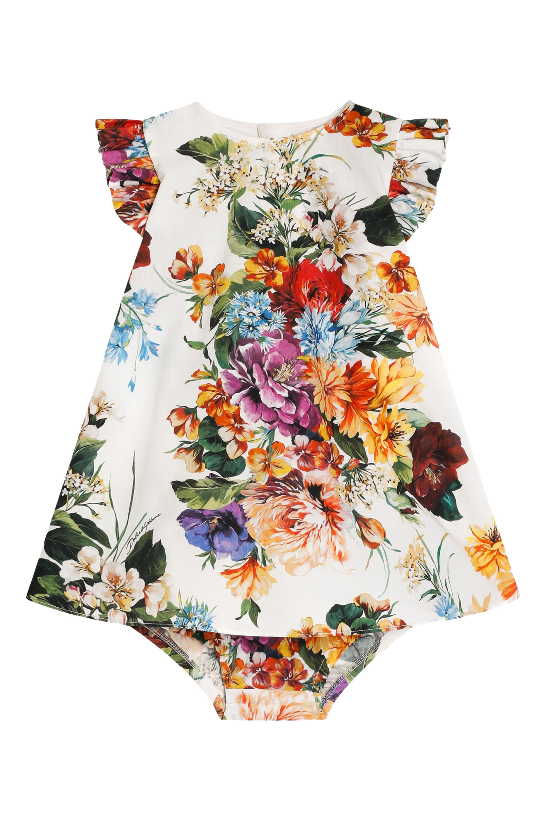 Kids Floral Print Cotton Poplin Dress