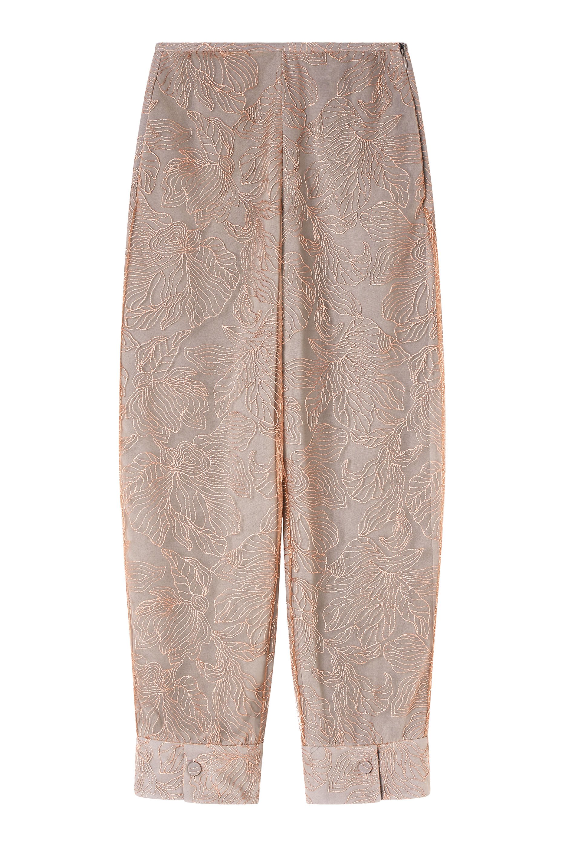 Embossed Lurex Flowers Pattern Trousers