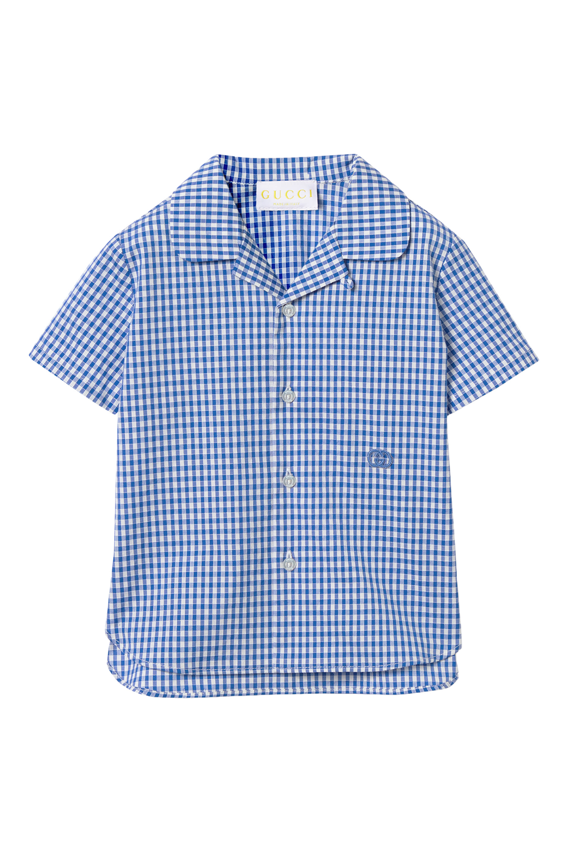 Kids Interlocking G Embroidery Gingham Shirt