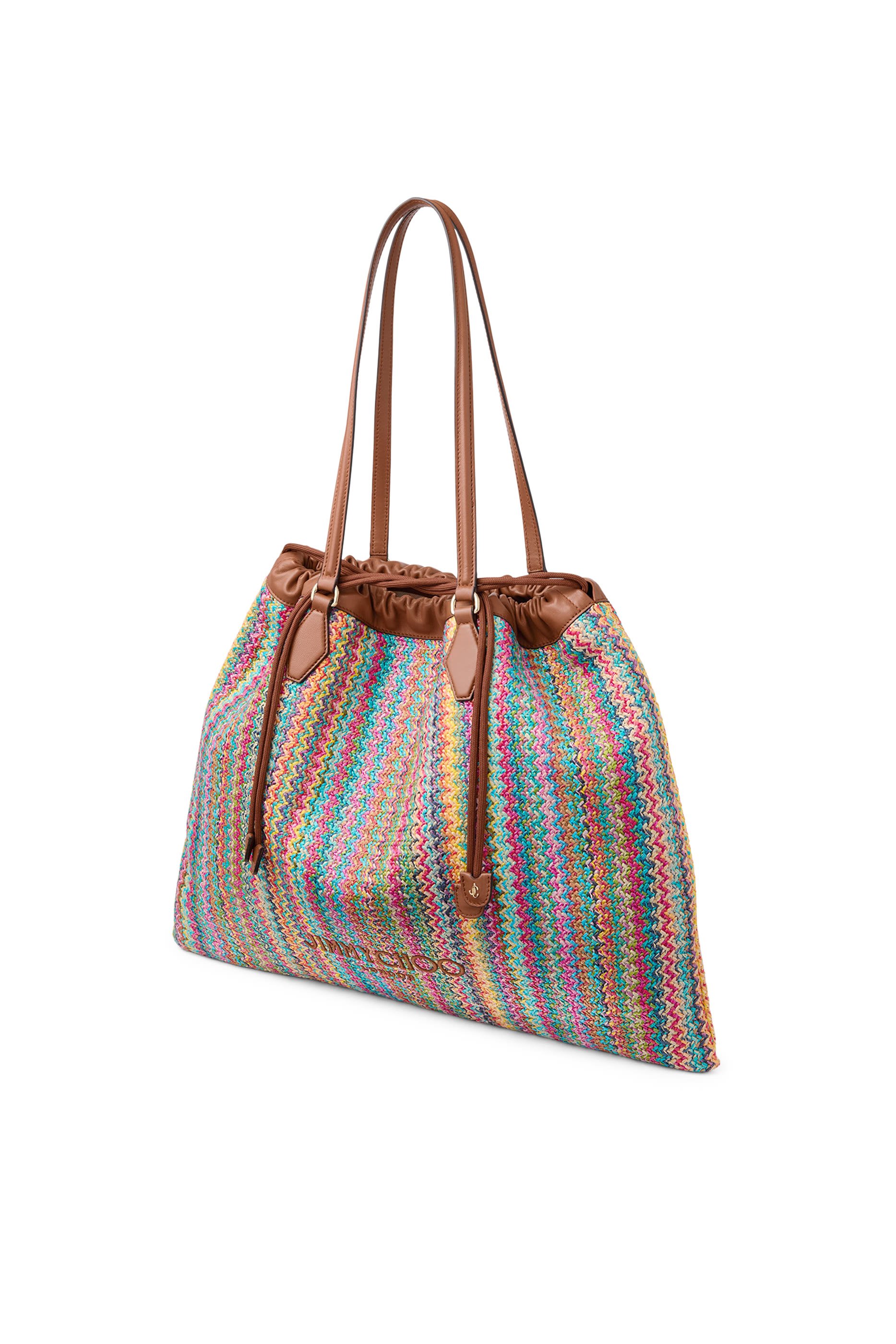Chevron Raffia Drawstring Tote Bag
