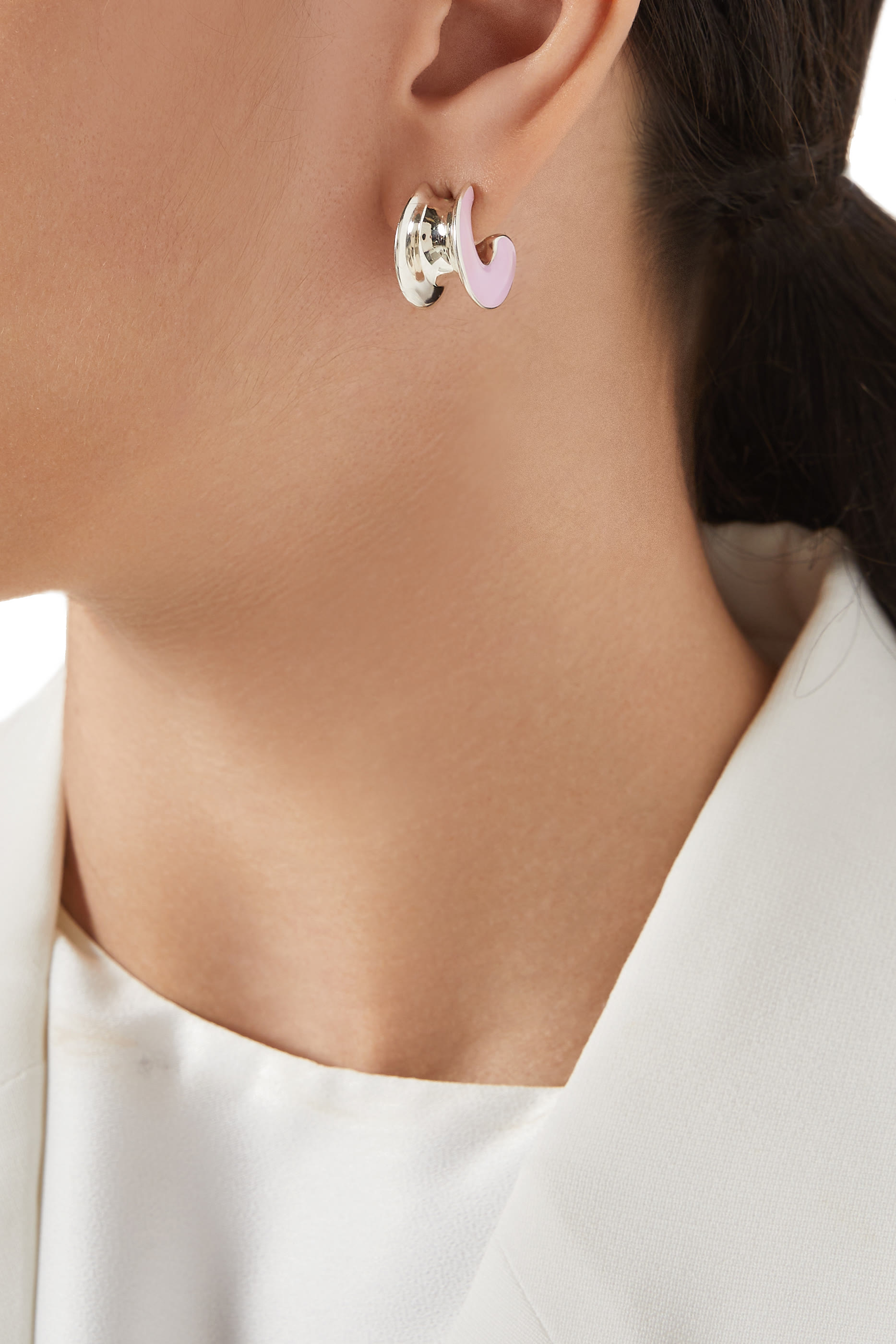 H Beam Small Earrings, Sterling Silver & Enamel