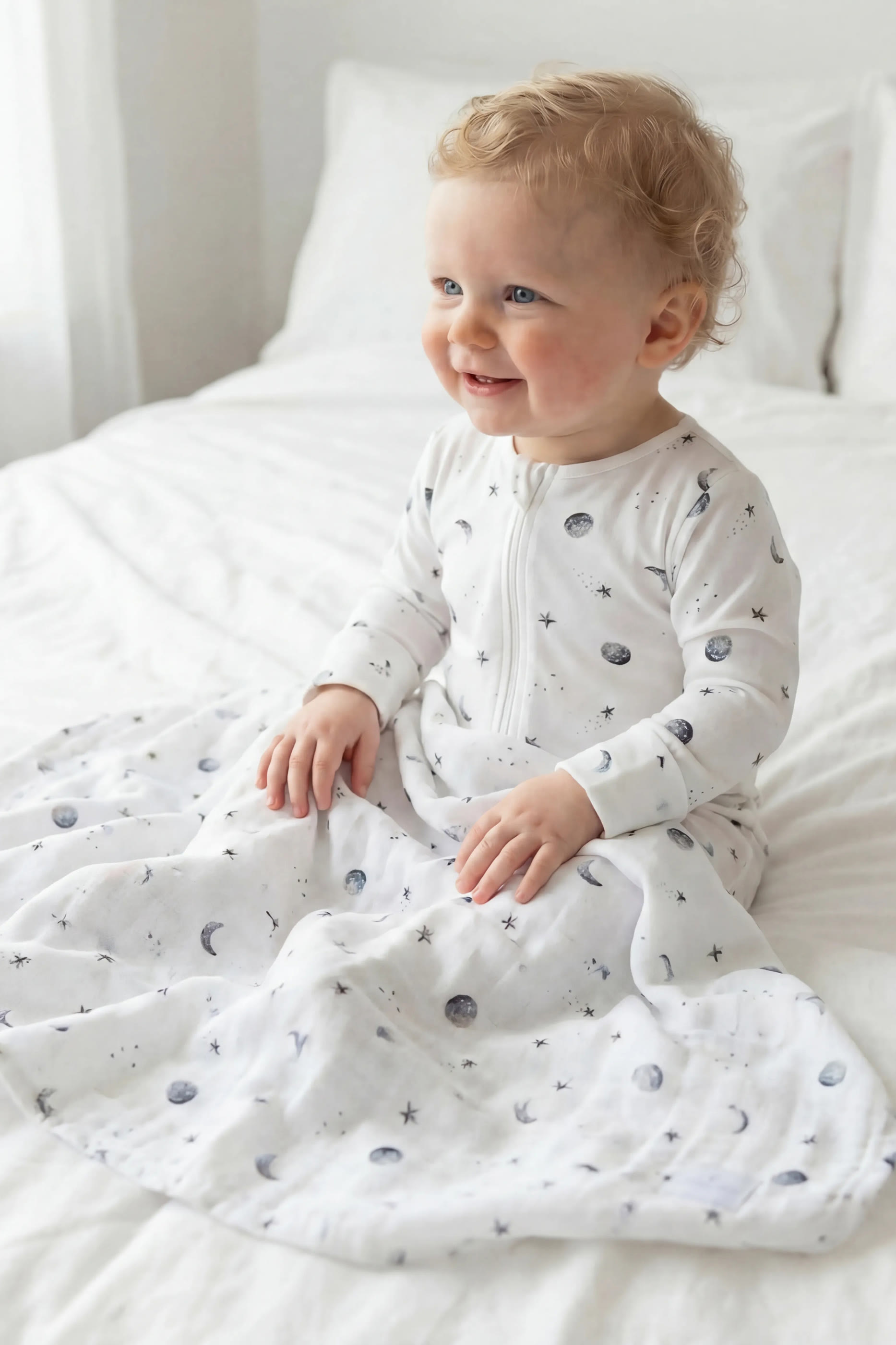 Kids  Starlit Moon Print Sleepsuit