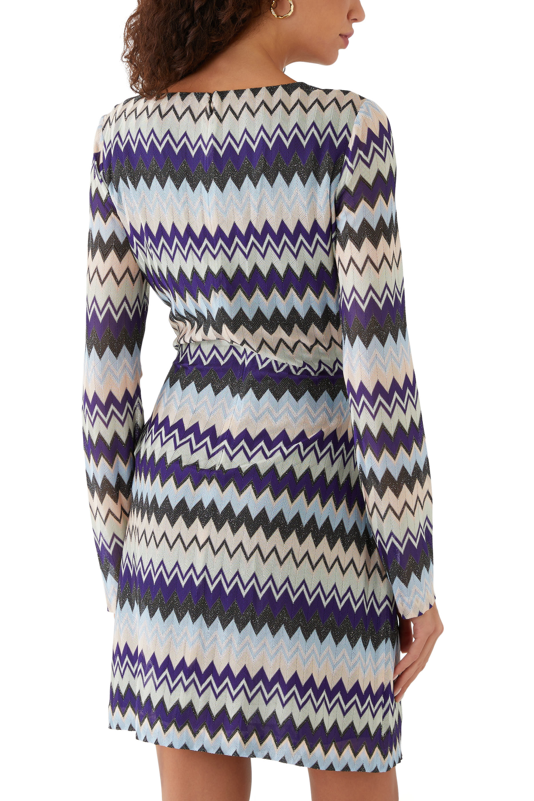 Zigzag Raschel Wrap Long Sleeve Midi Dress