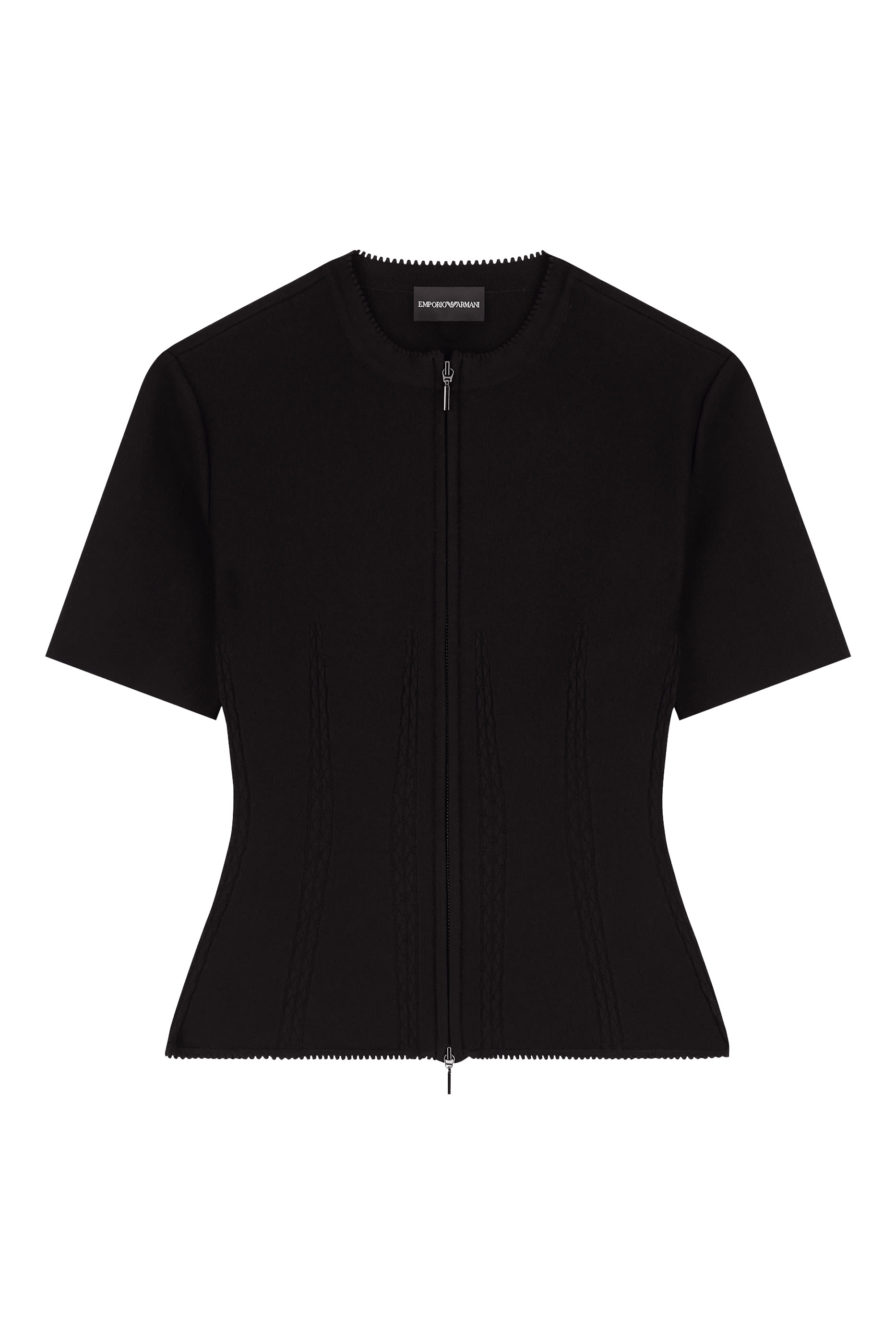 Fabric-Stitch Knit Zip-Up Jacket