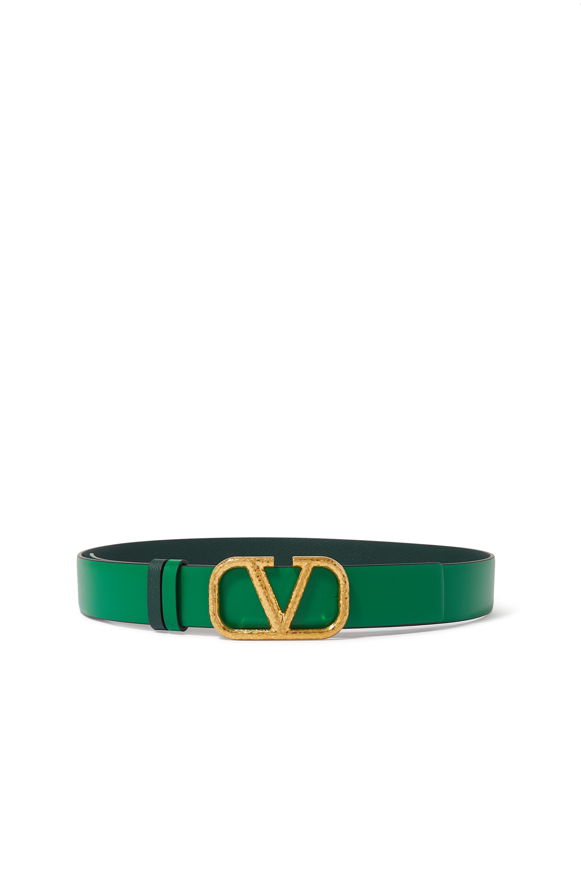 VLogo Hammered Brass Buckle Belt