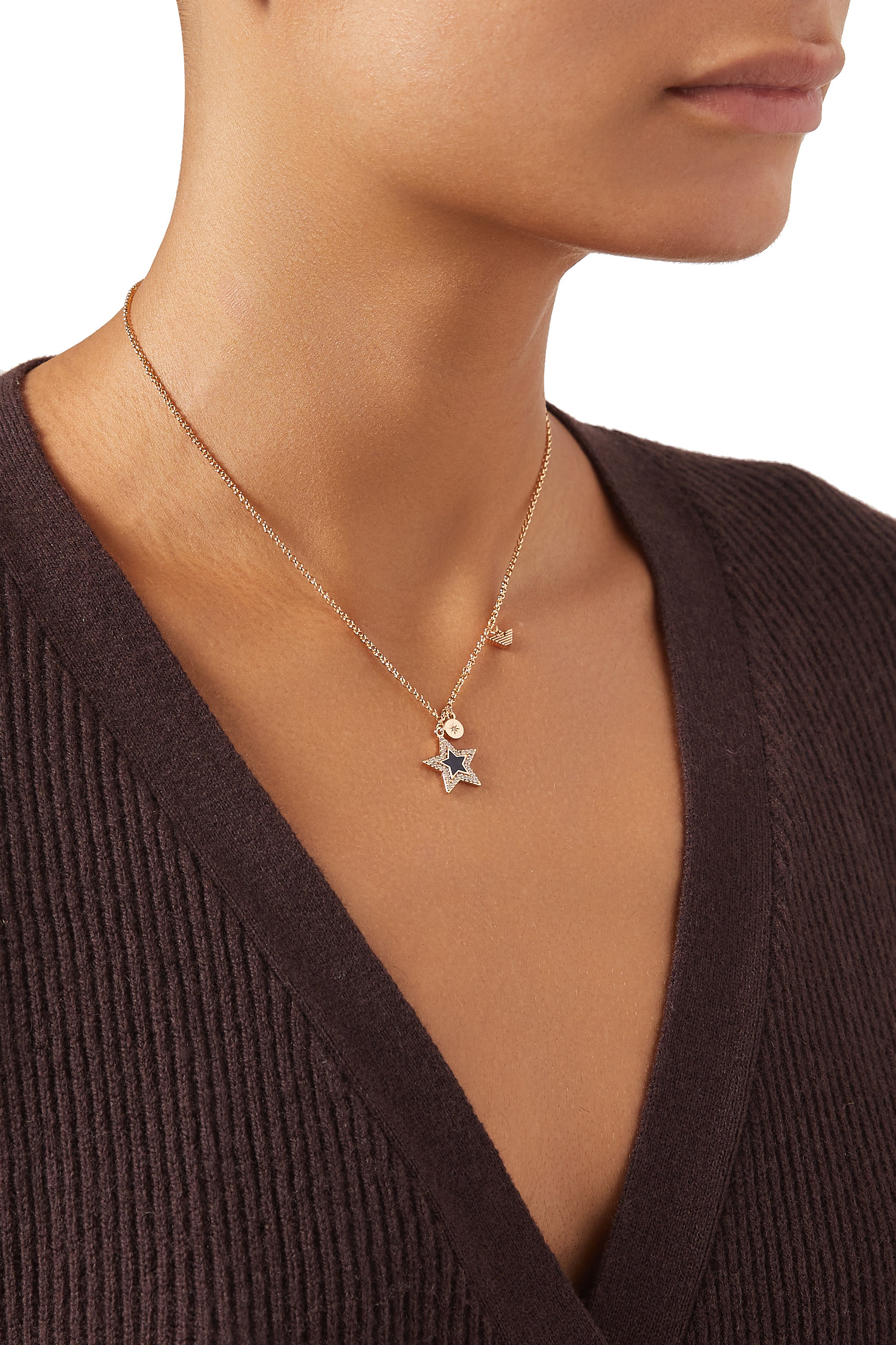 Star Charm Necklace, Brass & Crystals