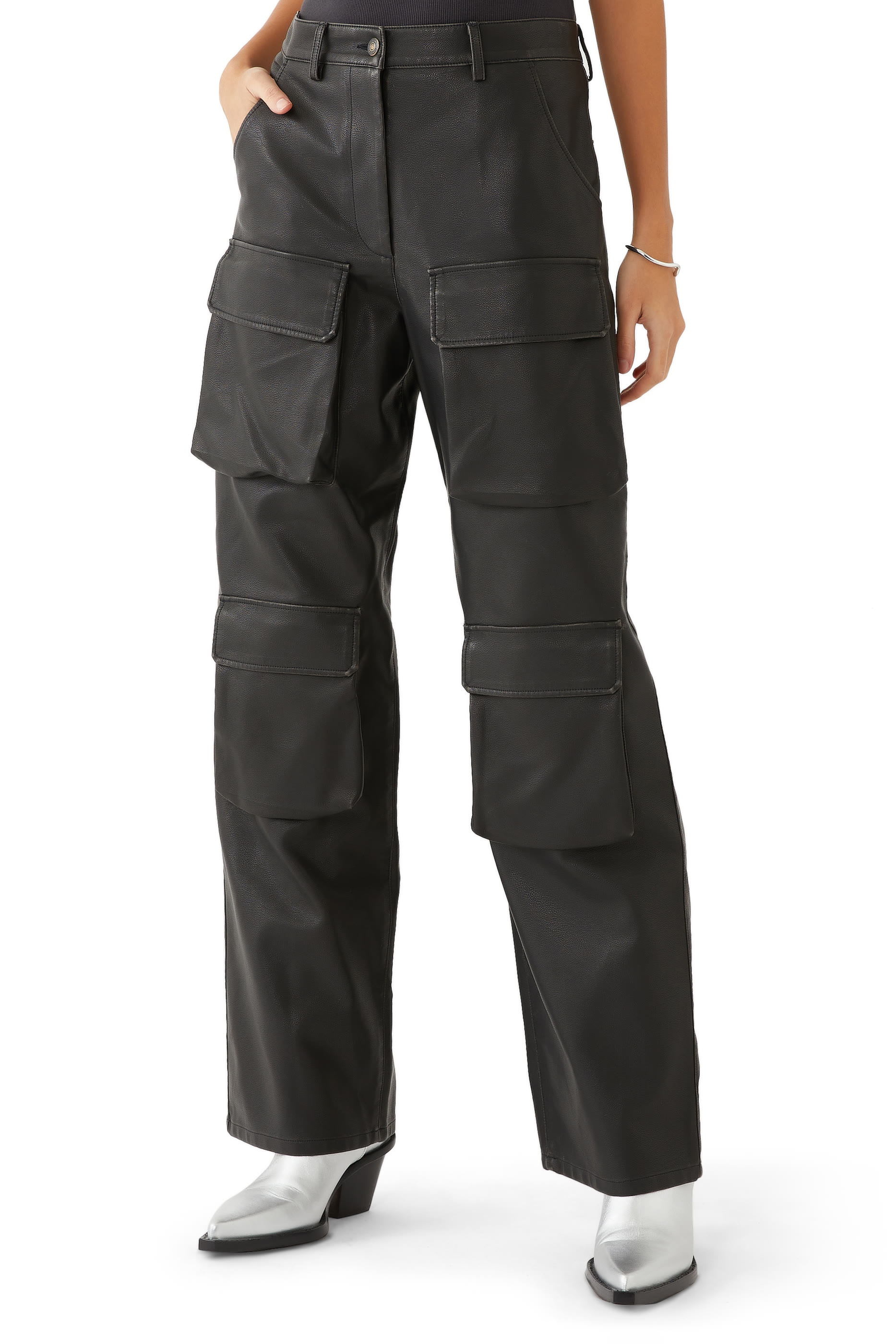 Faux-Leather Cargo Trousers