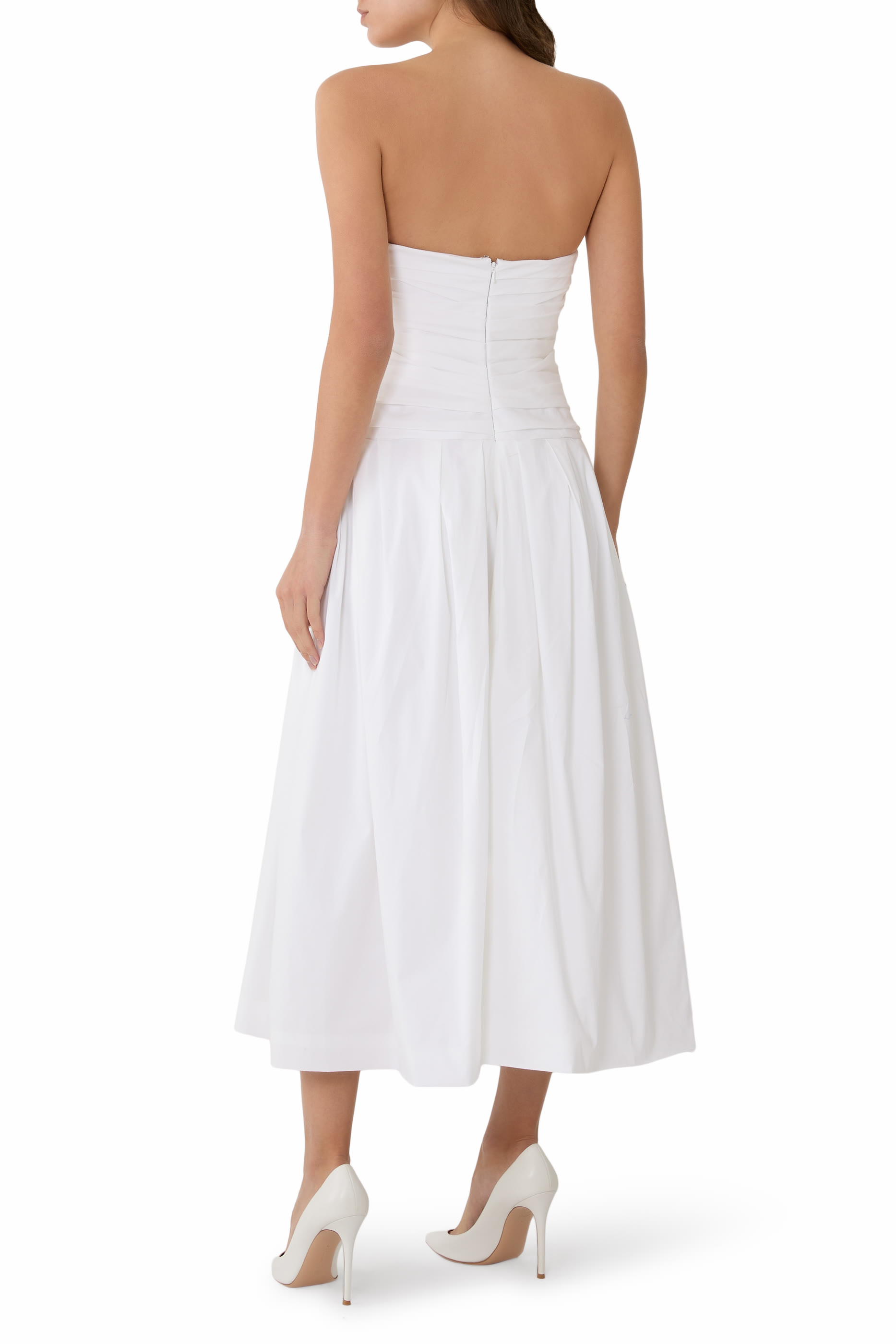 Strapless Draped A-Line Midi Dress 
