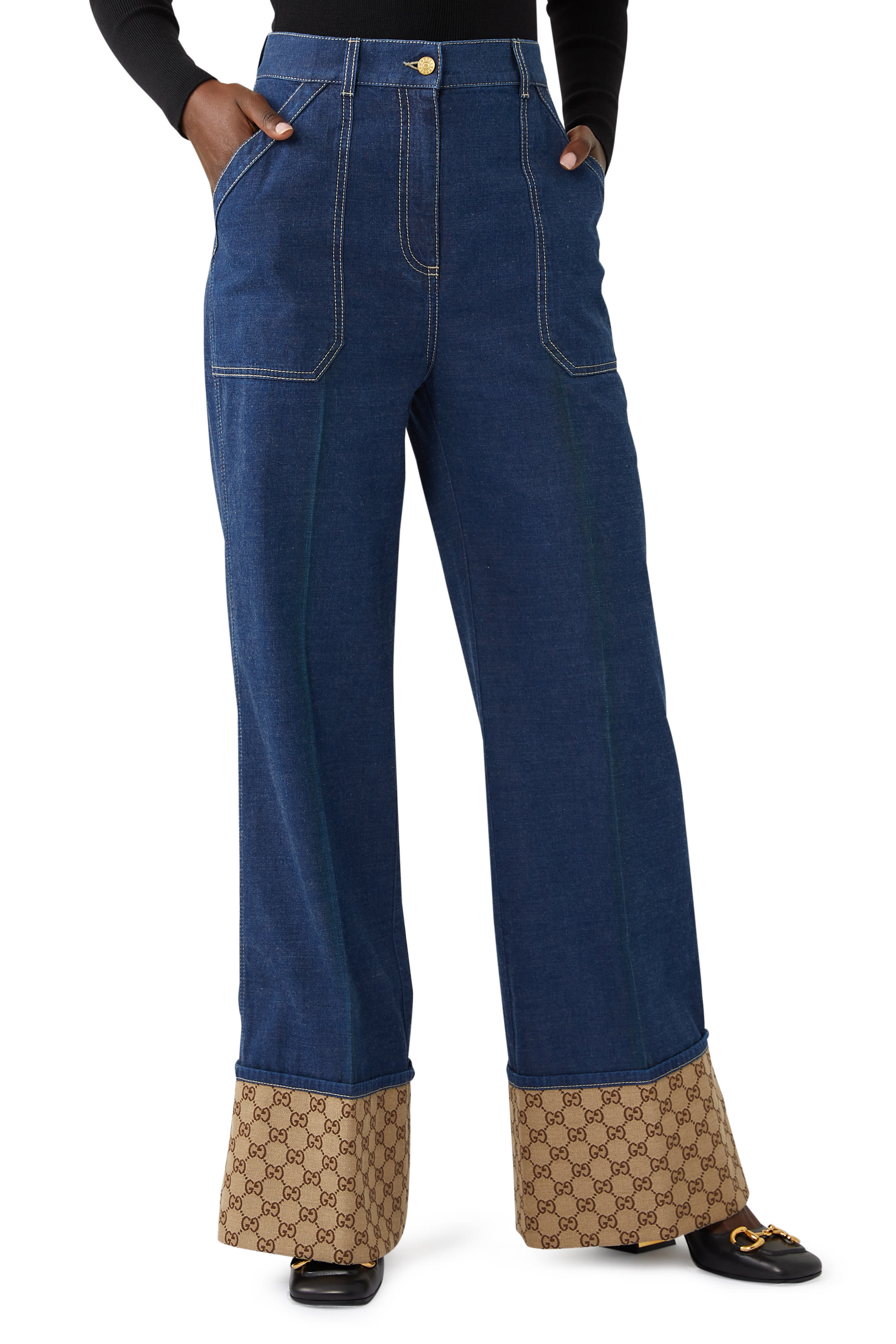 Denim GG Monogram Cuff Pants