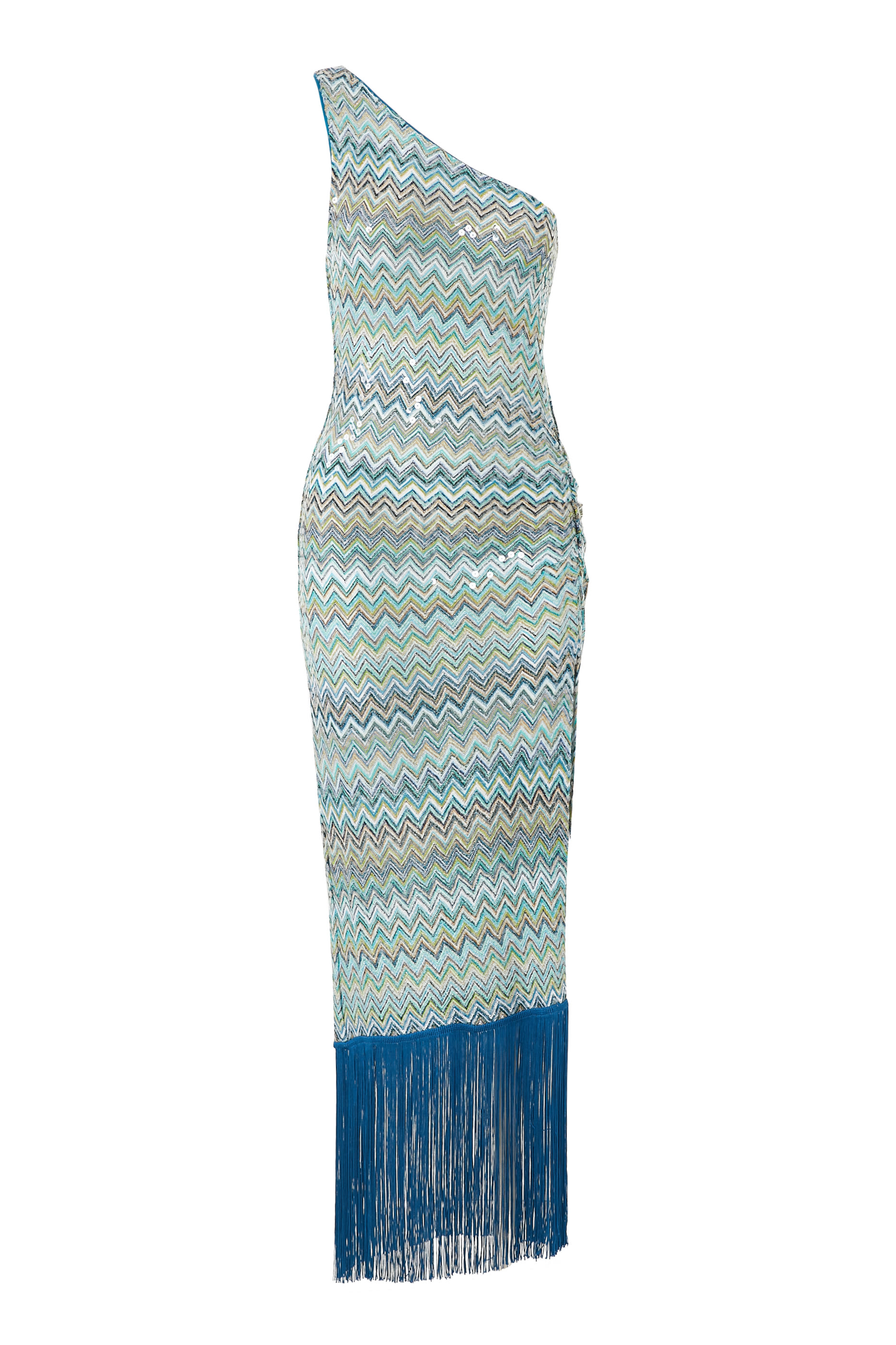 Exclusive Mare Chevron Raschel Sequinned Fringed Maxi Dress