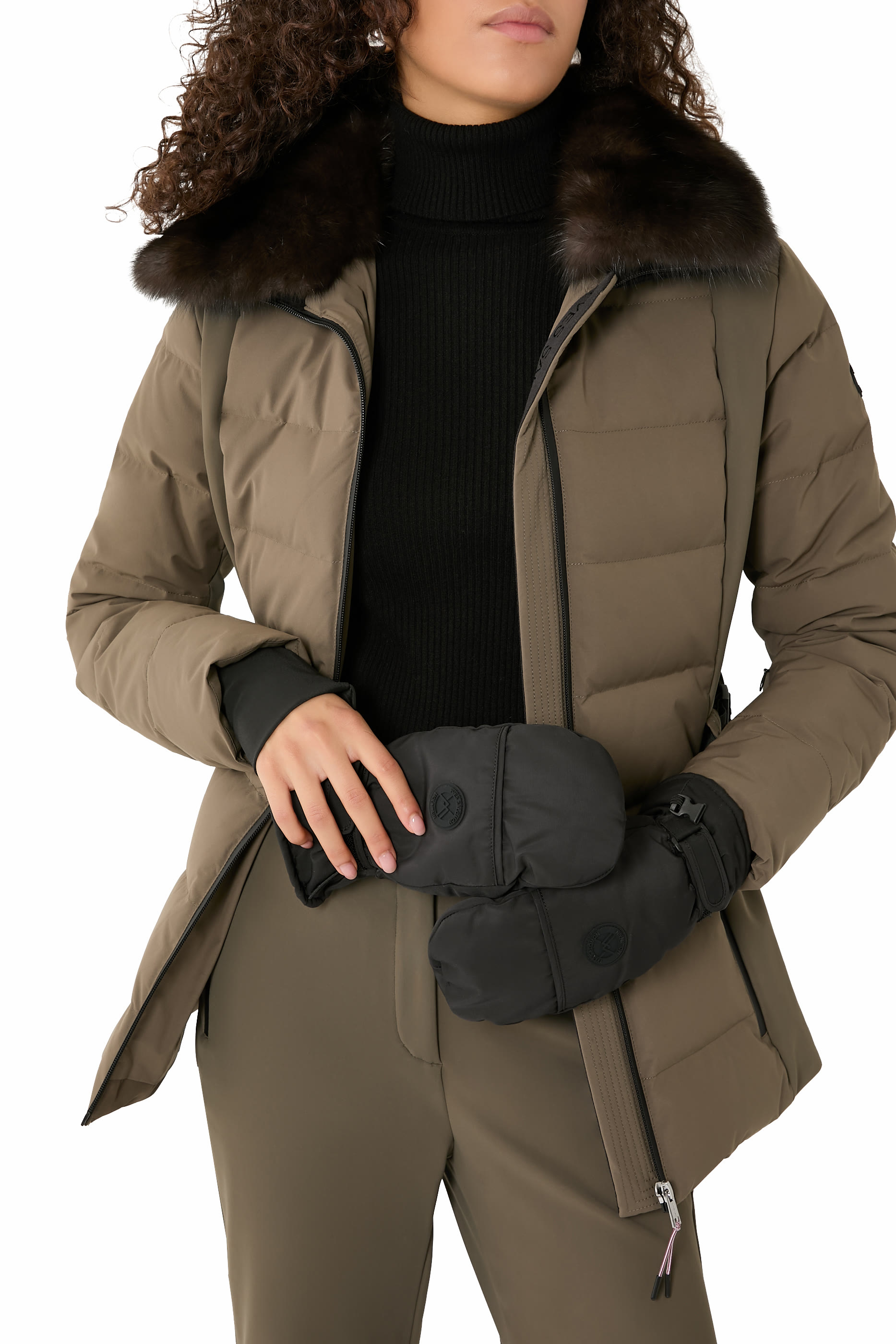 Leather-Trimmed Appliquéd Padded Shell Ski Mittens