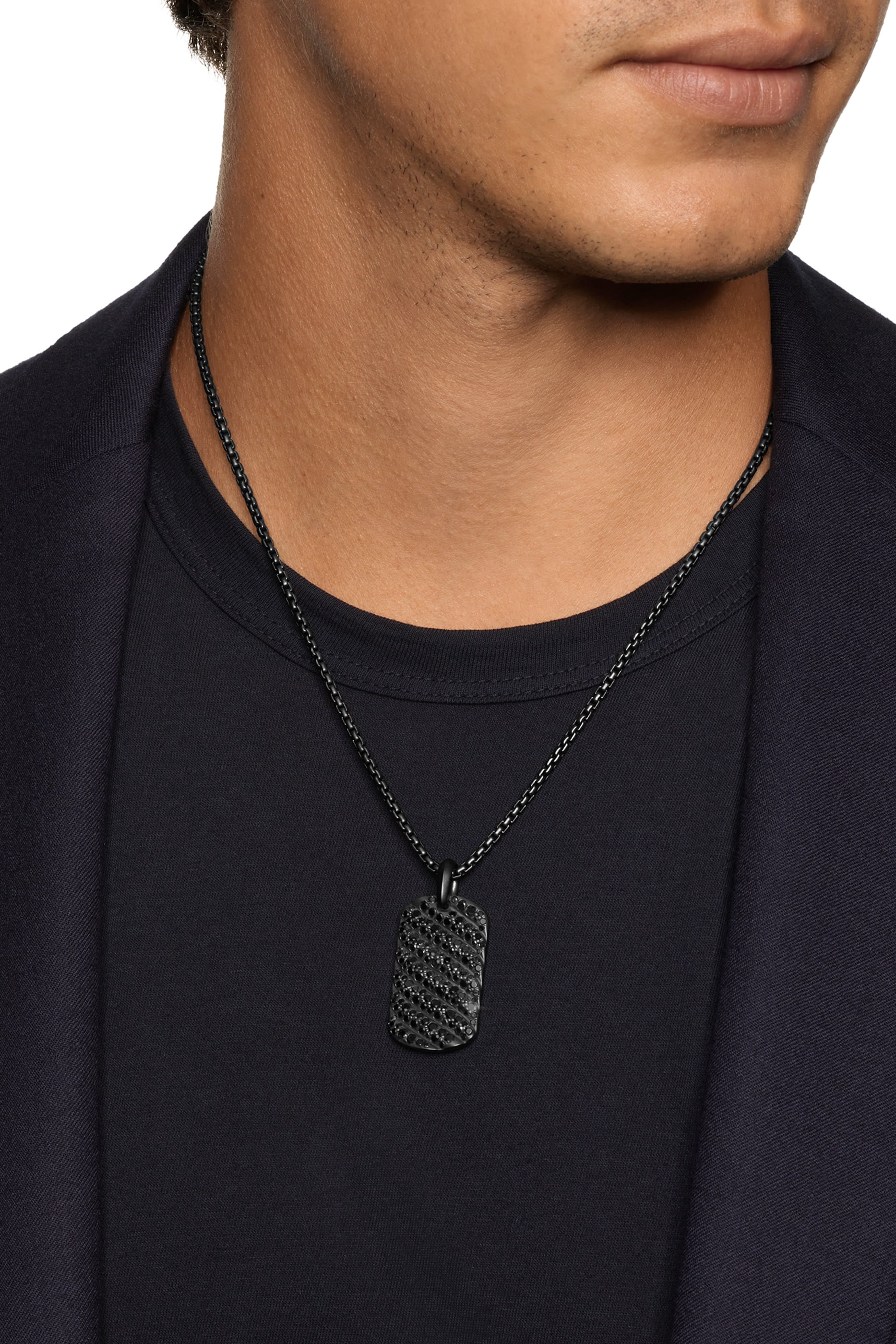  Sculpted Cable Tag, Black Titanium & Black Diamonds