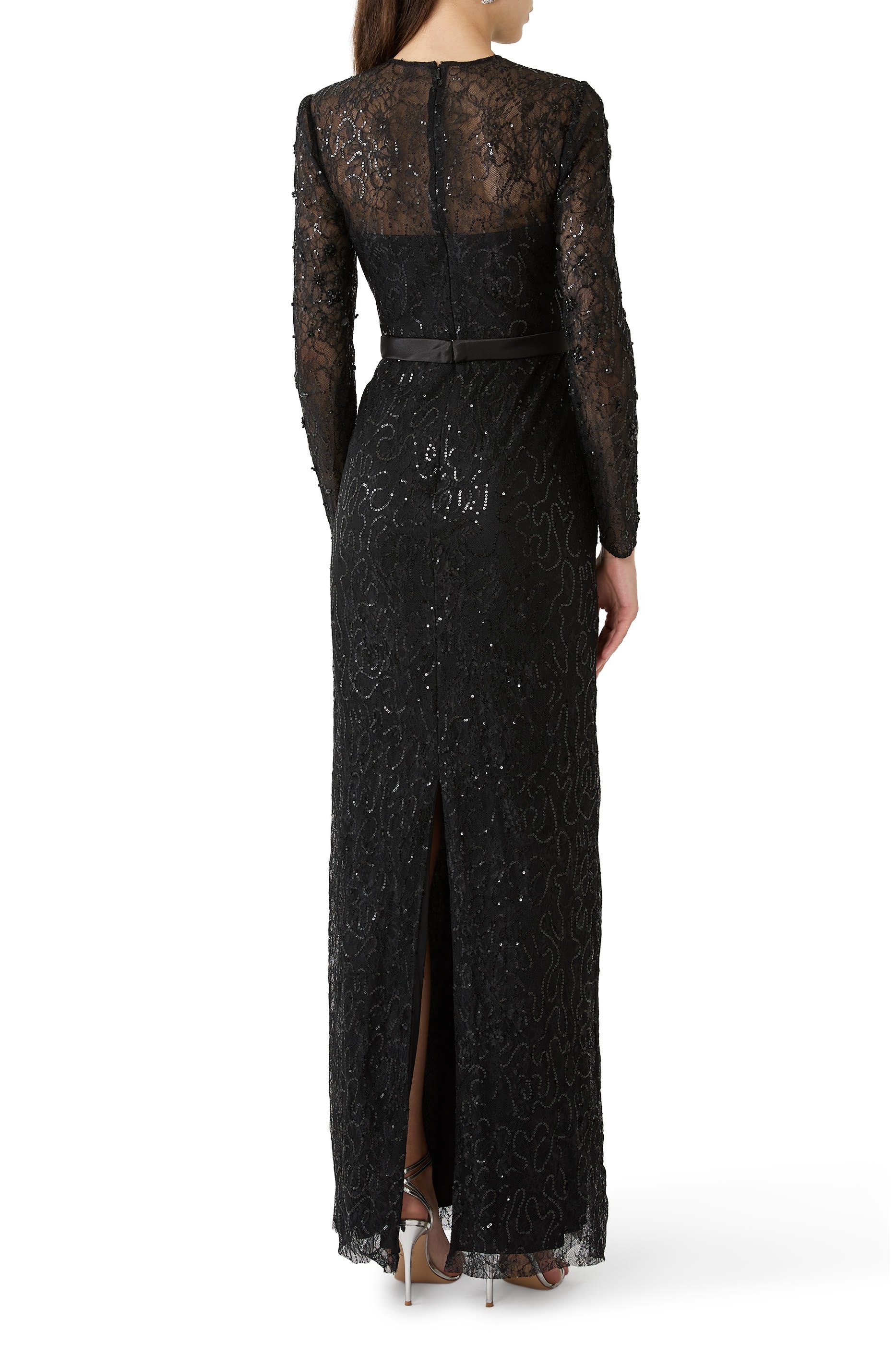 Lace-Sequin Evening Dress