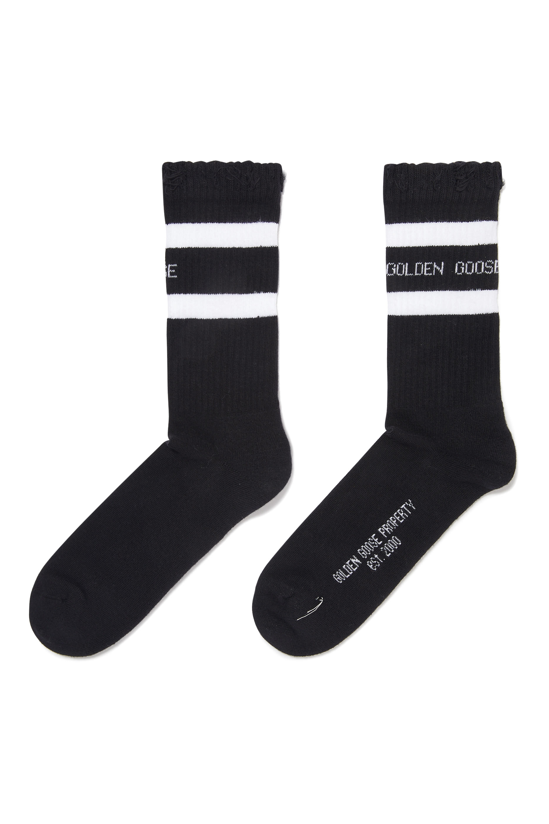 Logo Print Striped Socks with Distressed Cuffs