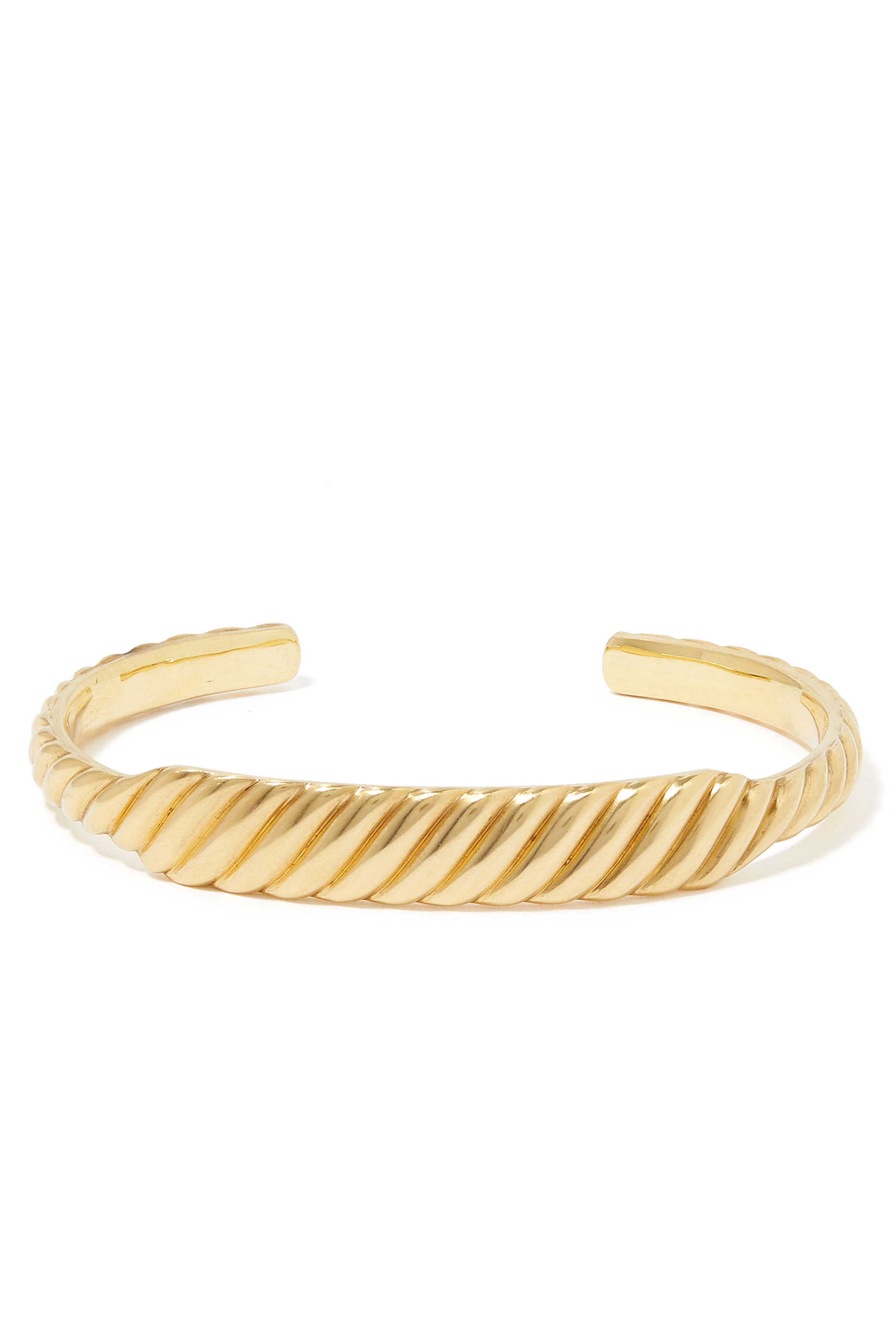 9mm Sculpted Cable Contour Cuff Bracelet, 18k Yellow Gold