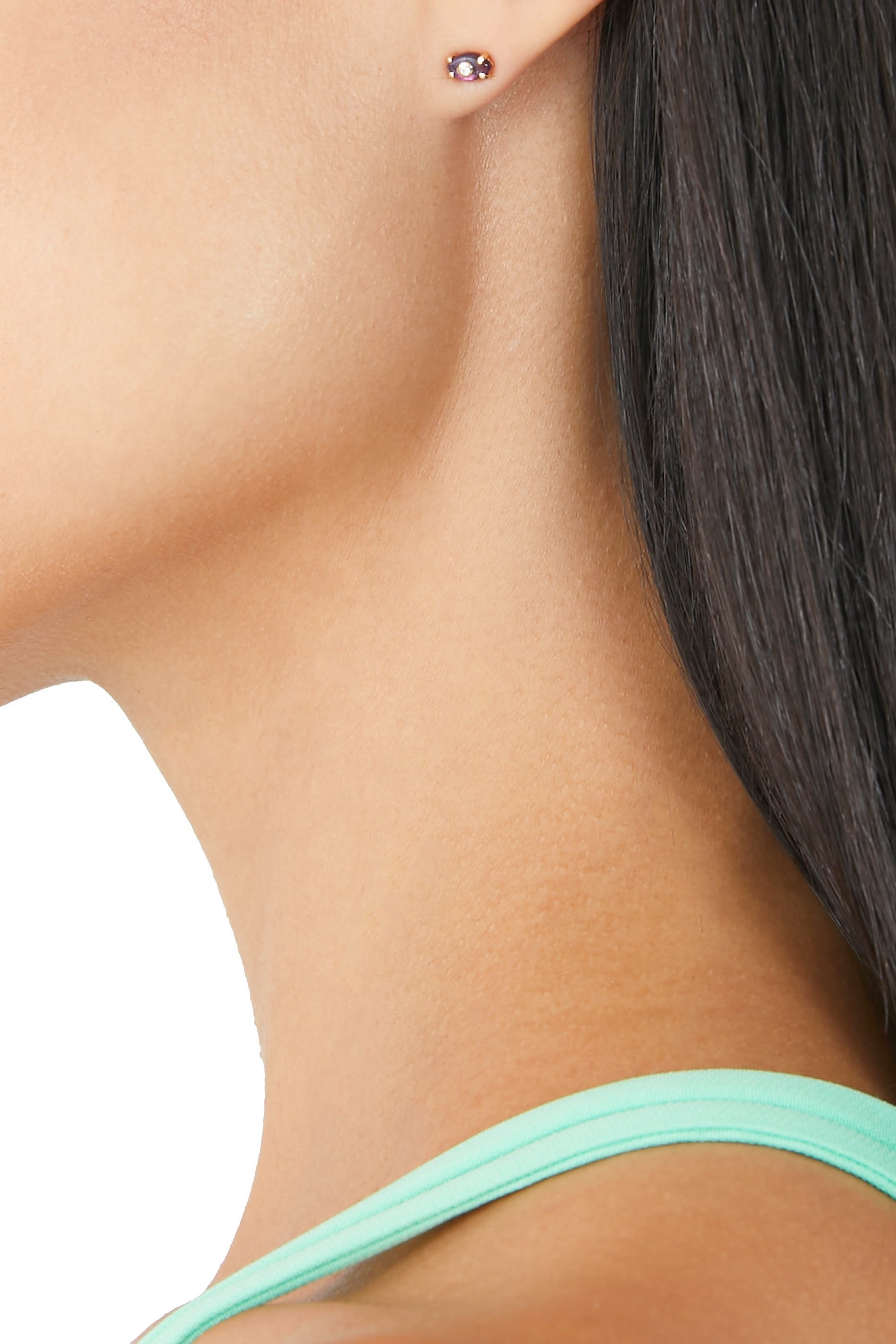 Evil Eye Stud Single Earring, 14k Yellow Gold, Diamond & Amethyst