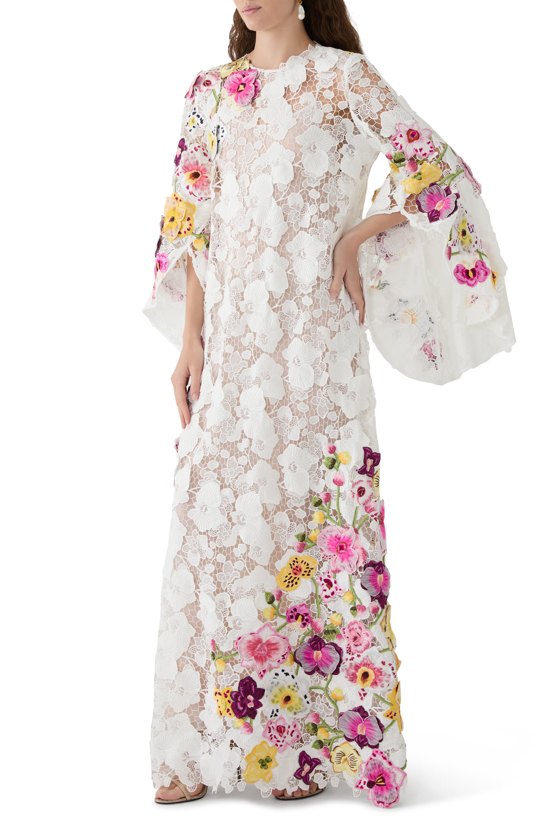 Orchid Embroidered Guipure Caftan