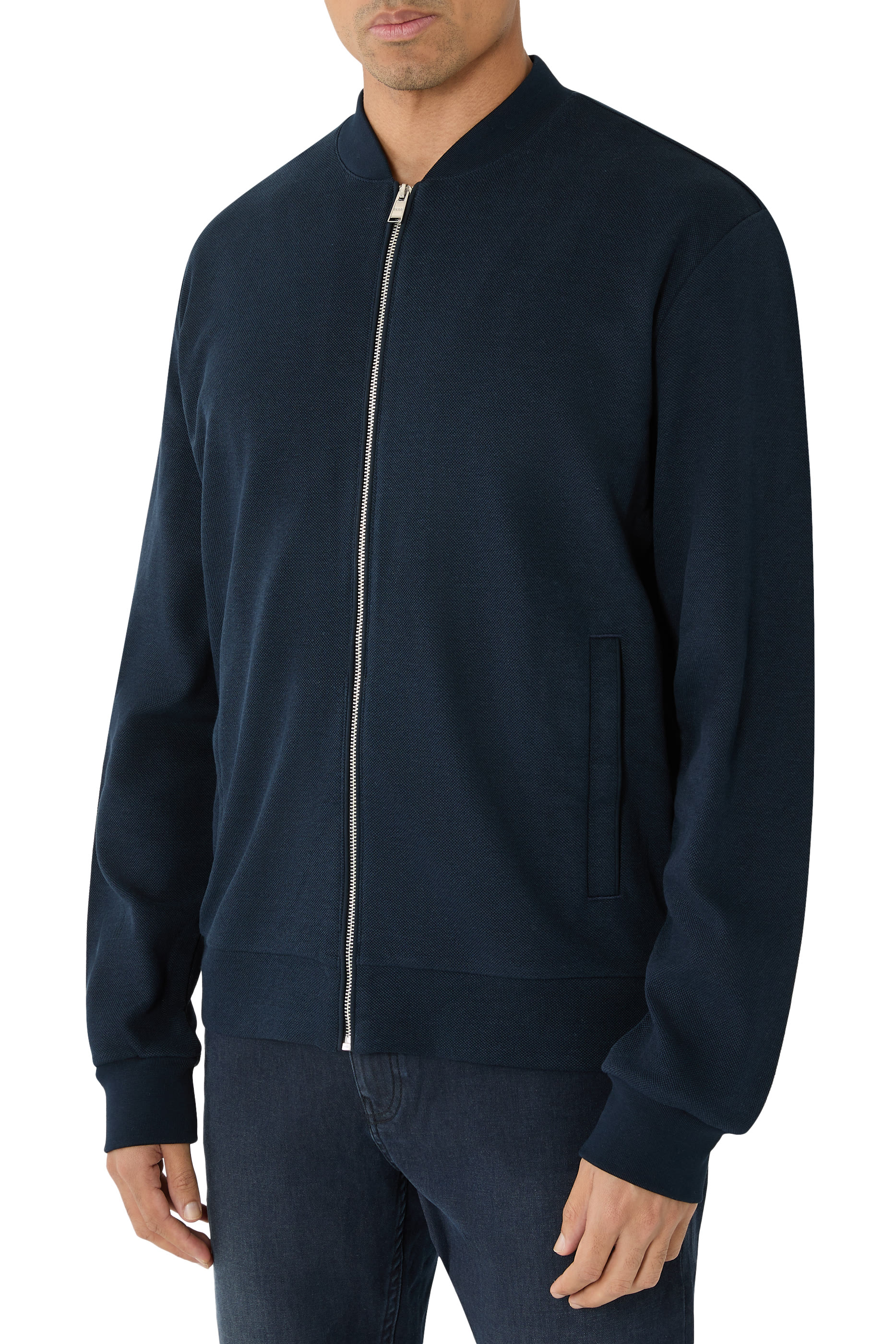 Zip-Up Cotton-Linen Piqué Sweatshirt