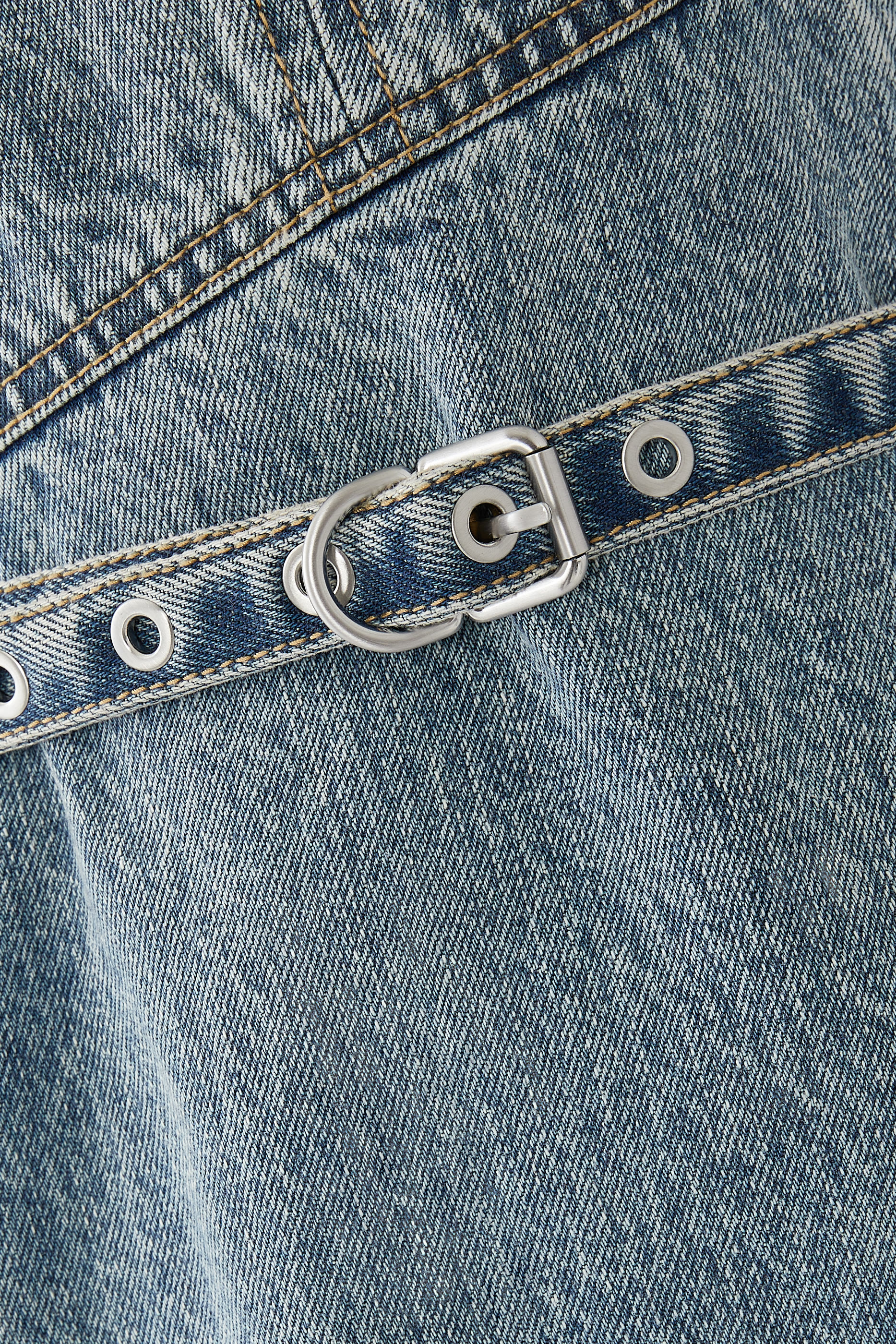 Denim V-Neck Dress with Chiffon Hem