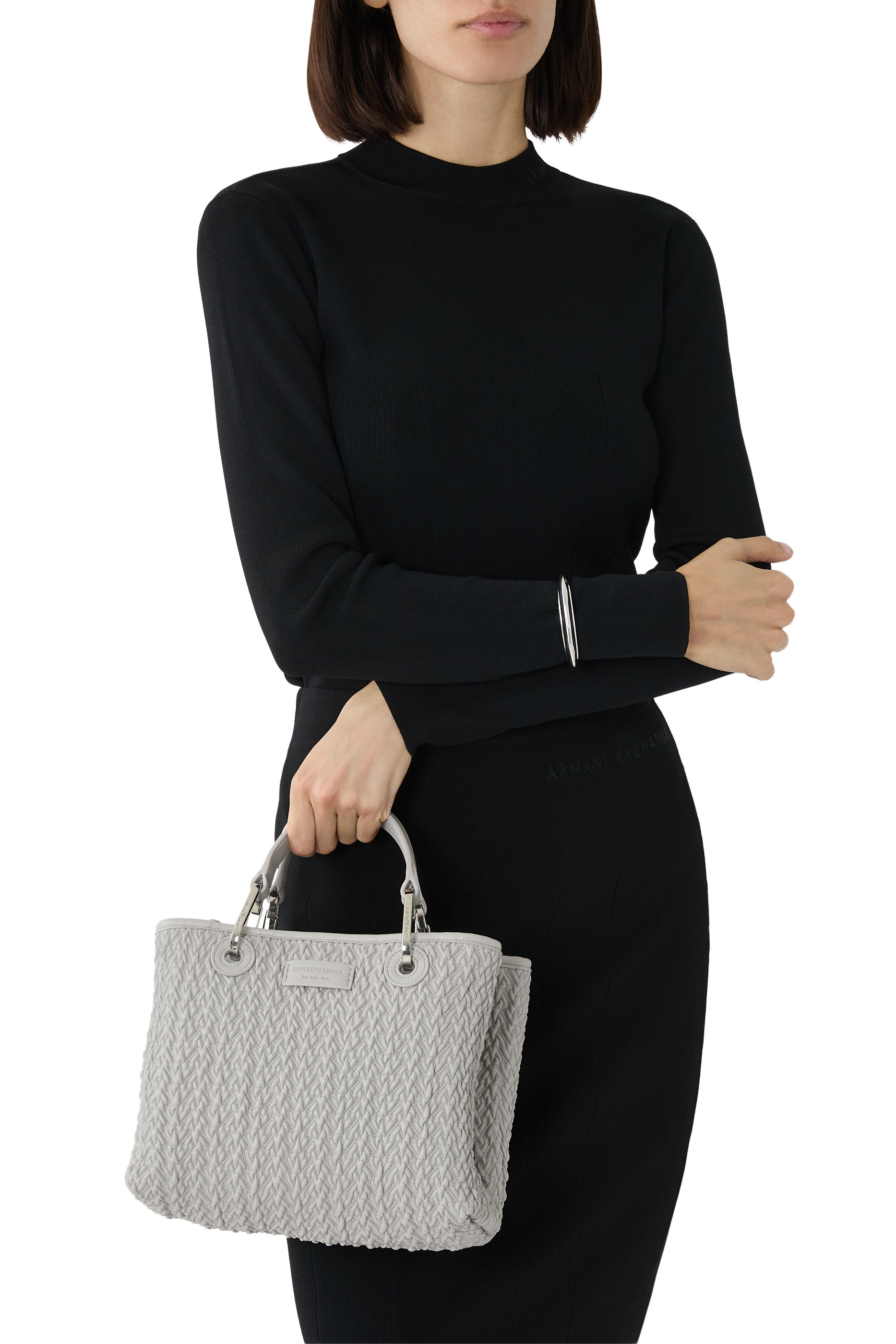 MyEA Small Shopper Bag in Interwoven Leather