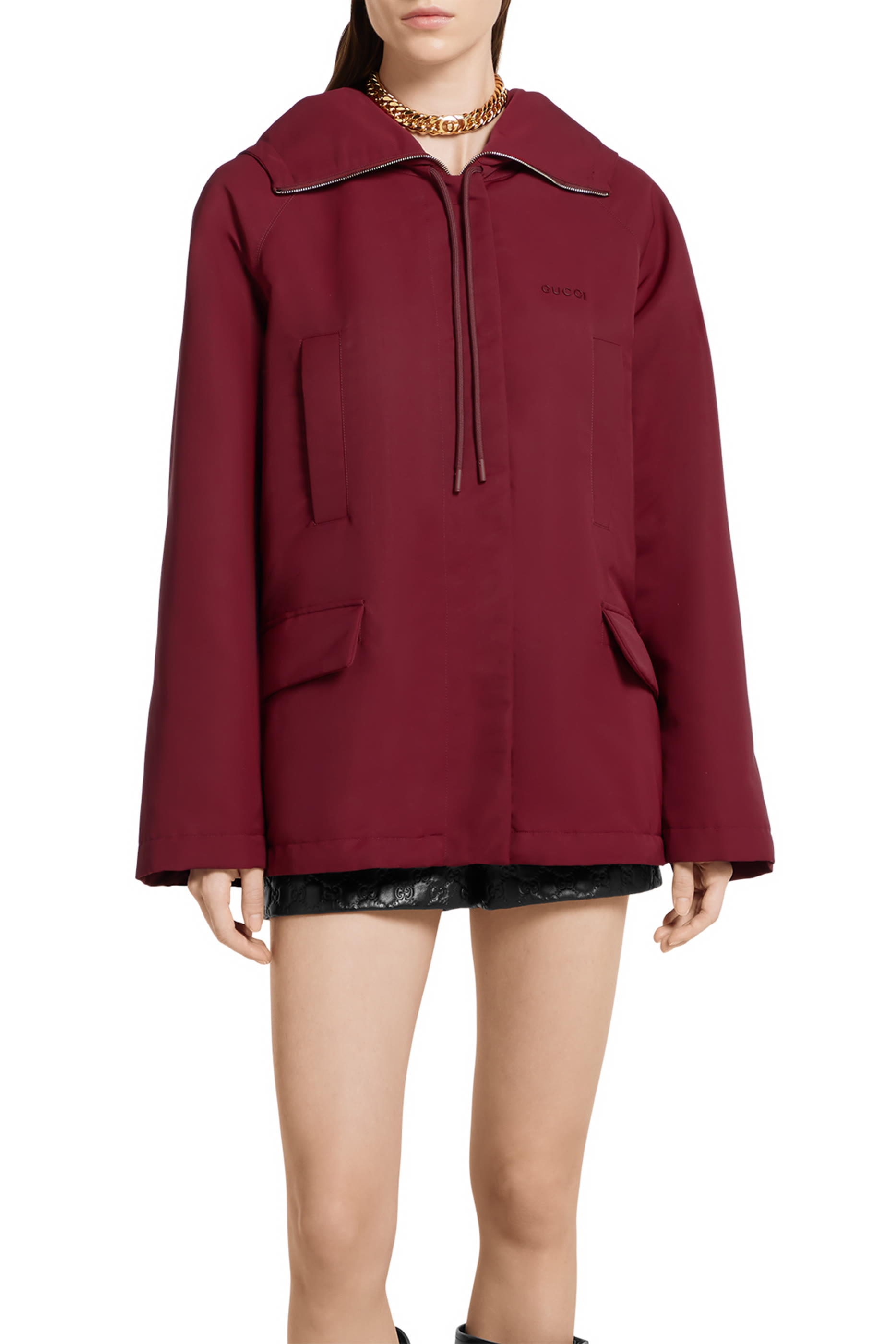 Hooded Fabric Jacket with Logo