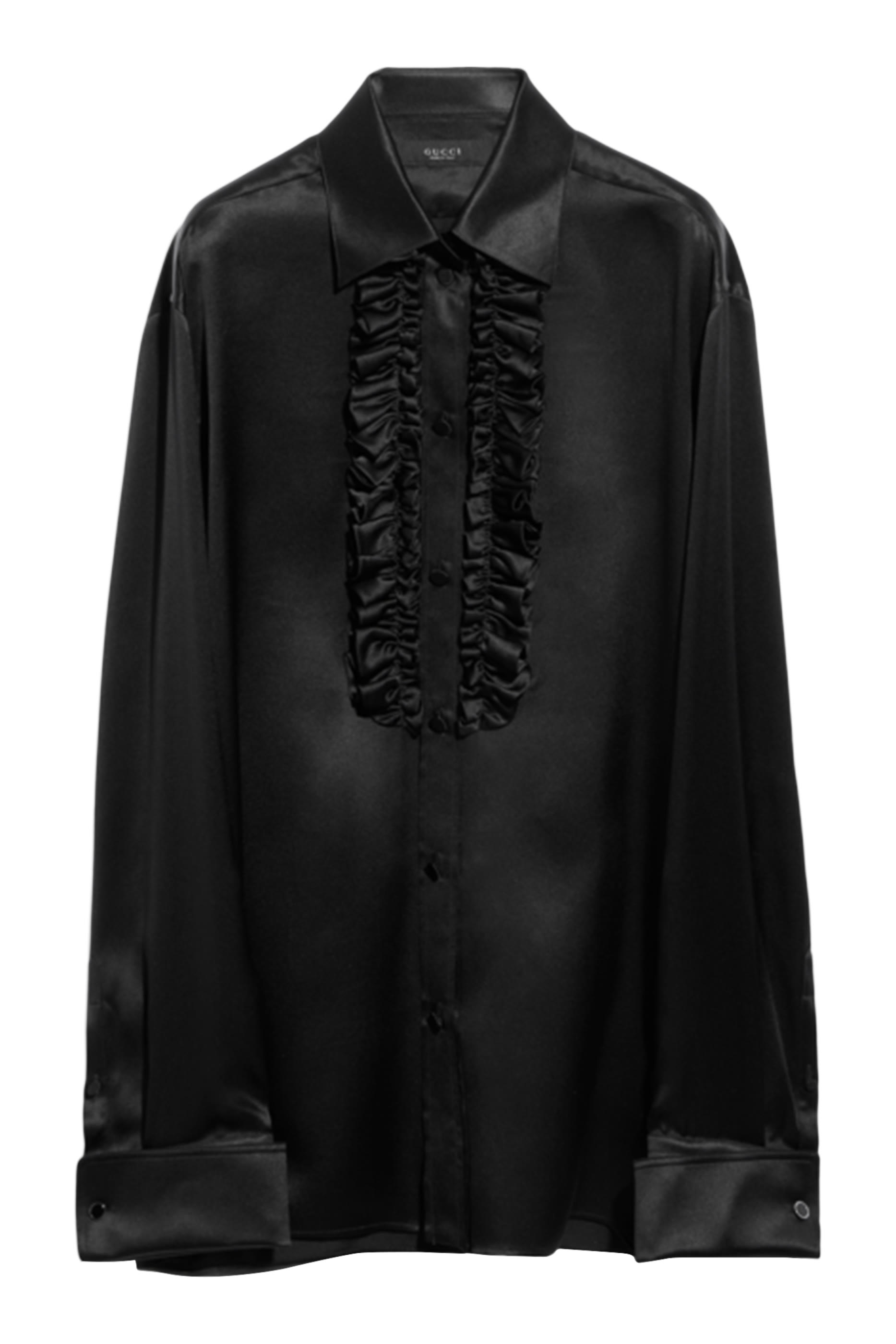  Silk Satin Shirt with Rouches 