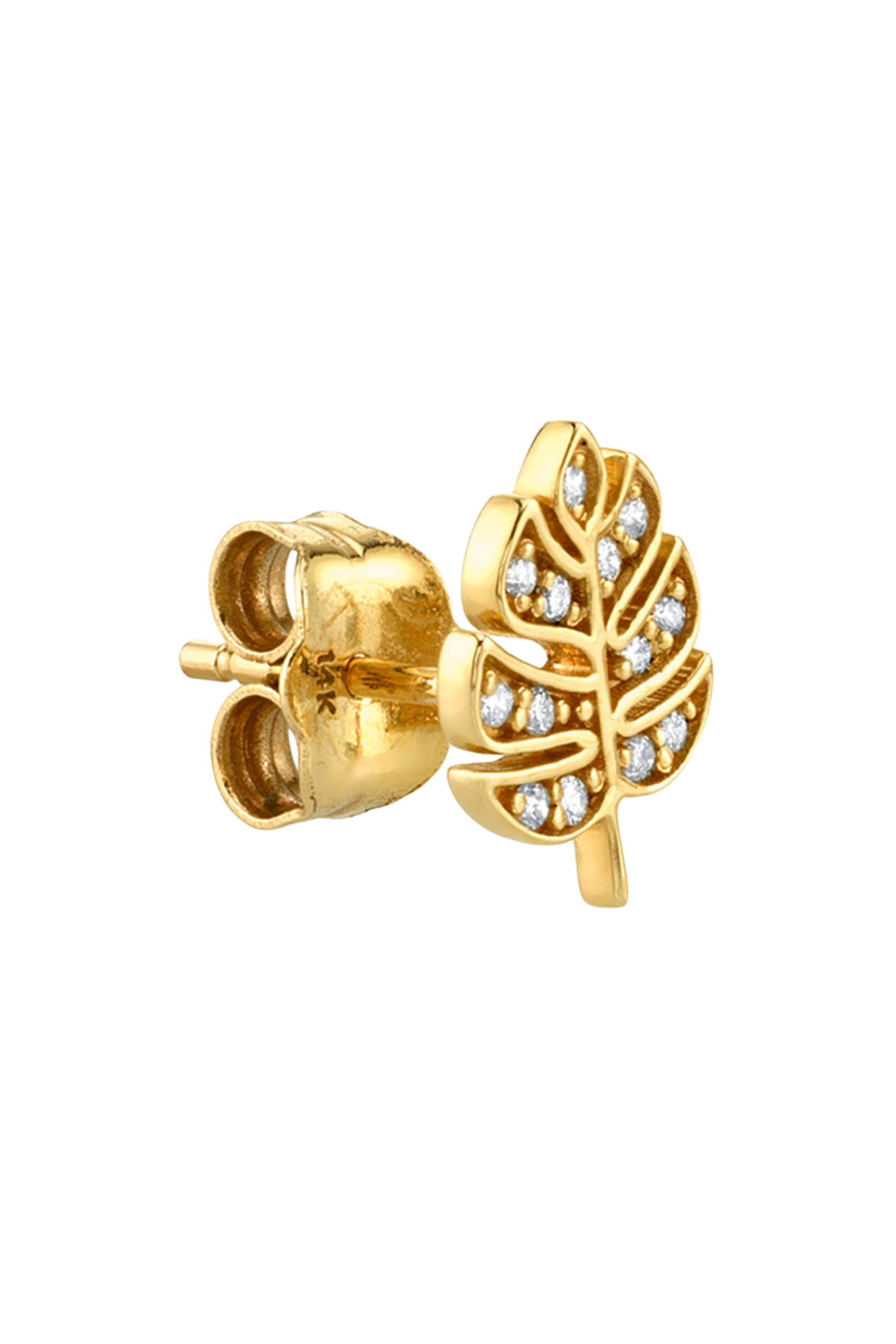 Gold & Diamond Tiny Monstera Leaf Studs, 14K Yellow Gold & Diamonds