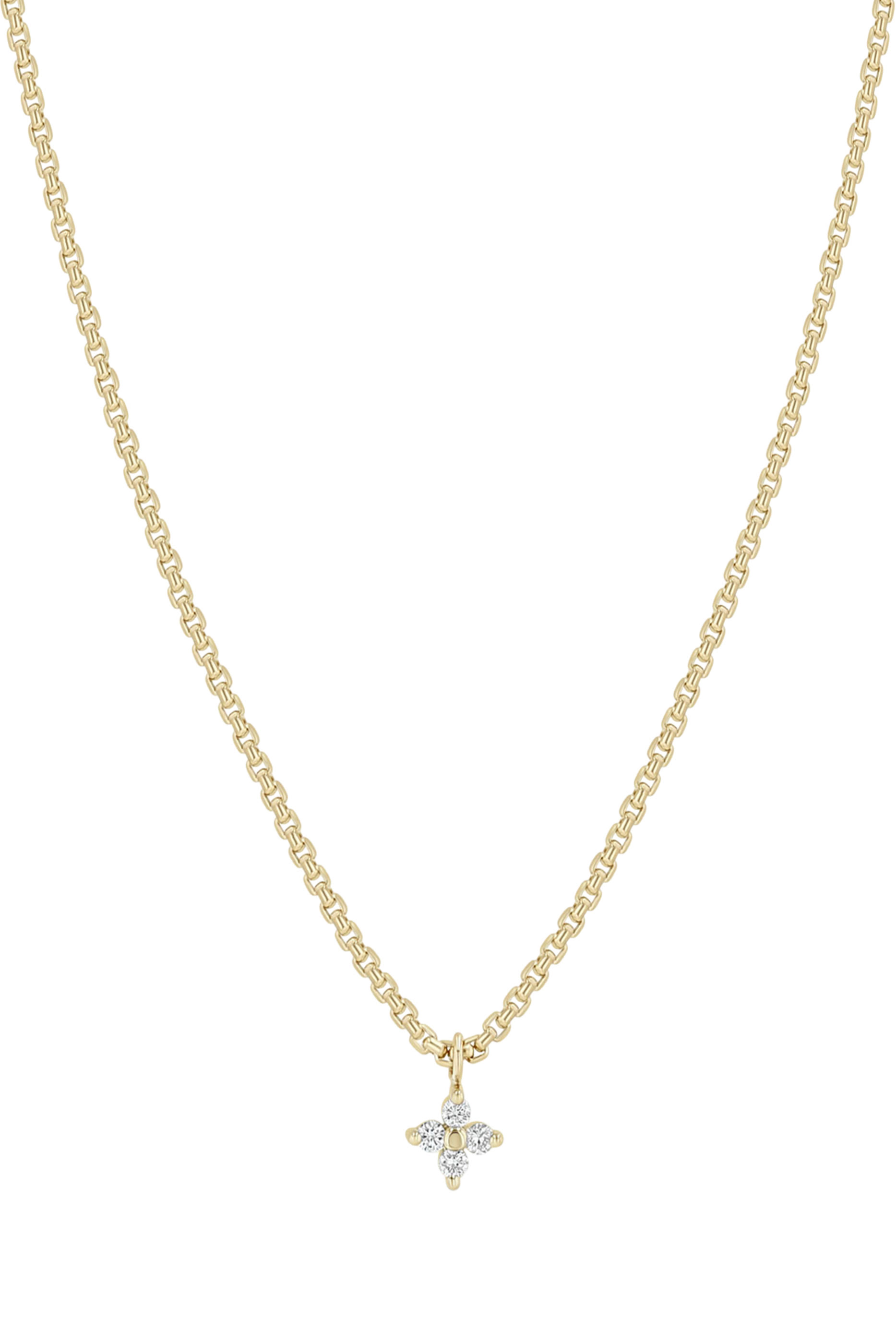  Small Prong Pendant Necklace, 14K Gold & Diamonds