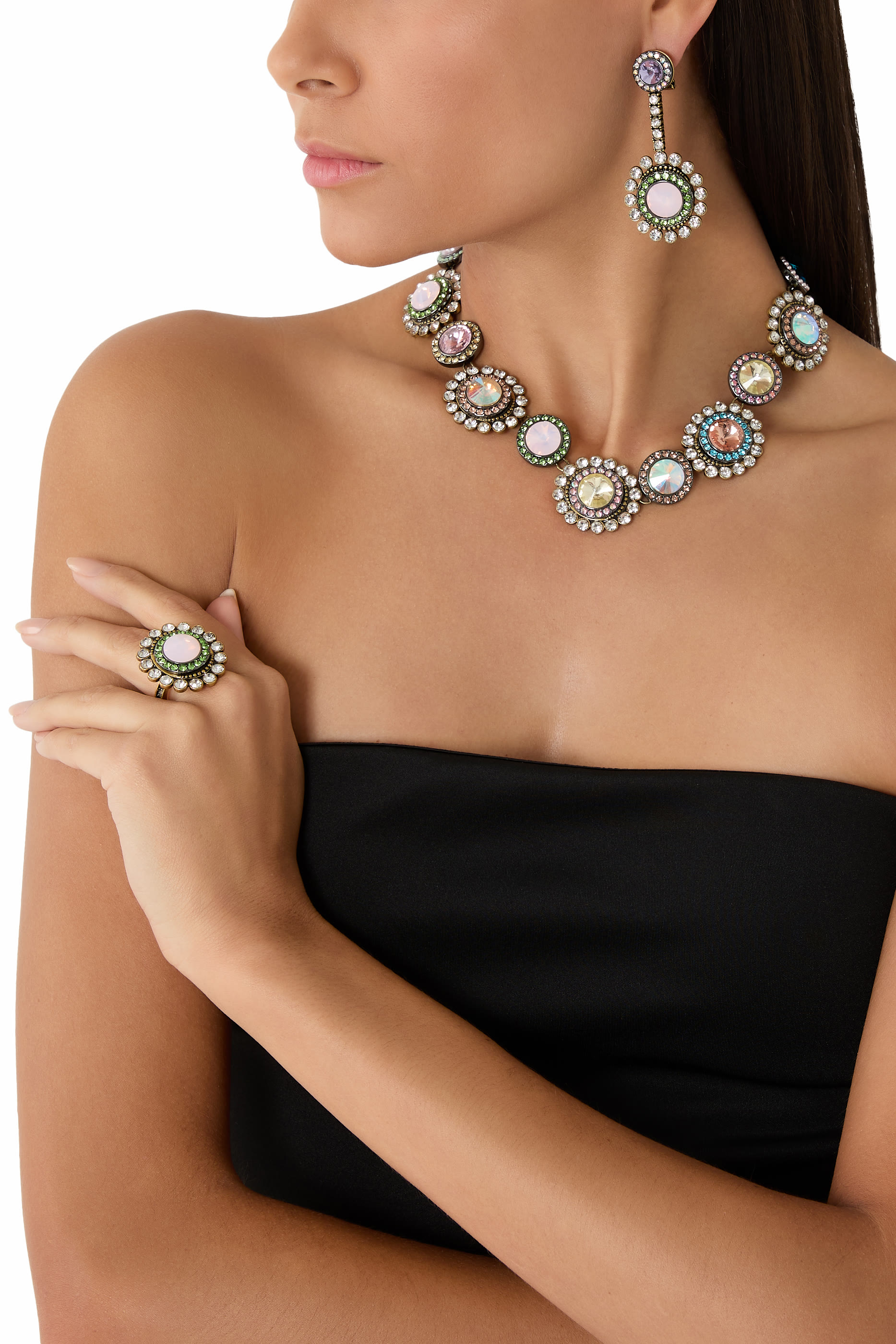 Large Octavia Earrings, Brass & Crystals