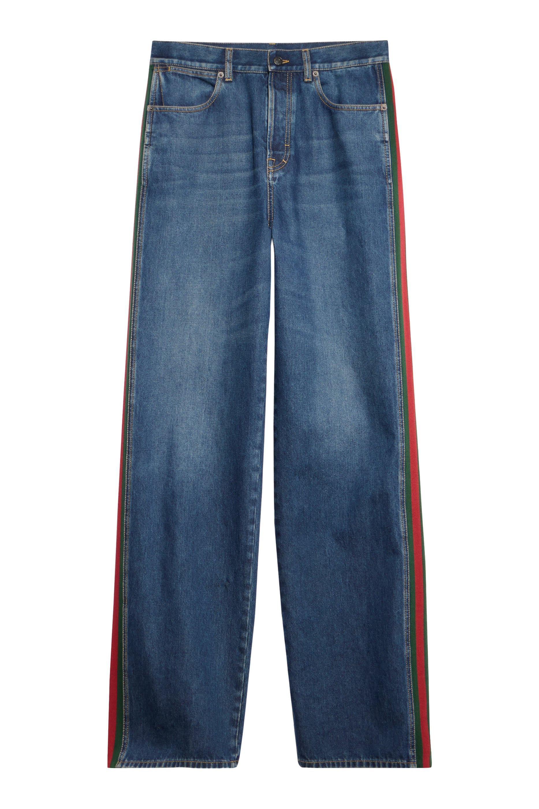 Cotton Denim Pants With Web Insert
