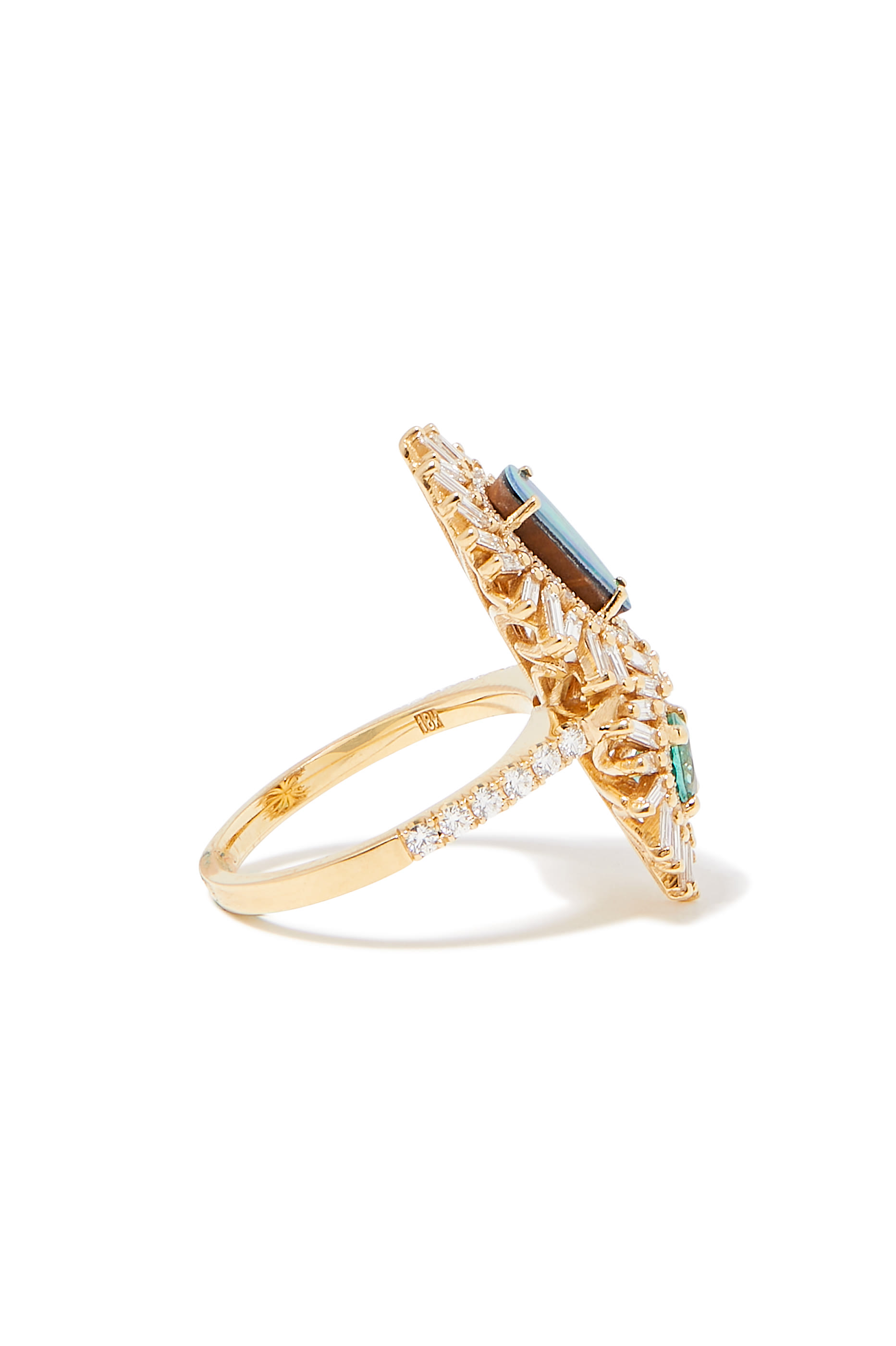 Pave Ring, 18k Yellow Gold, Emerald & Diamond