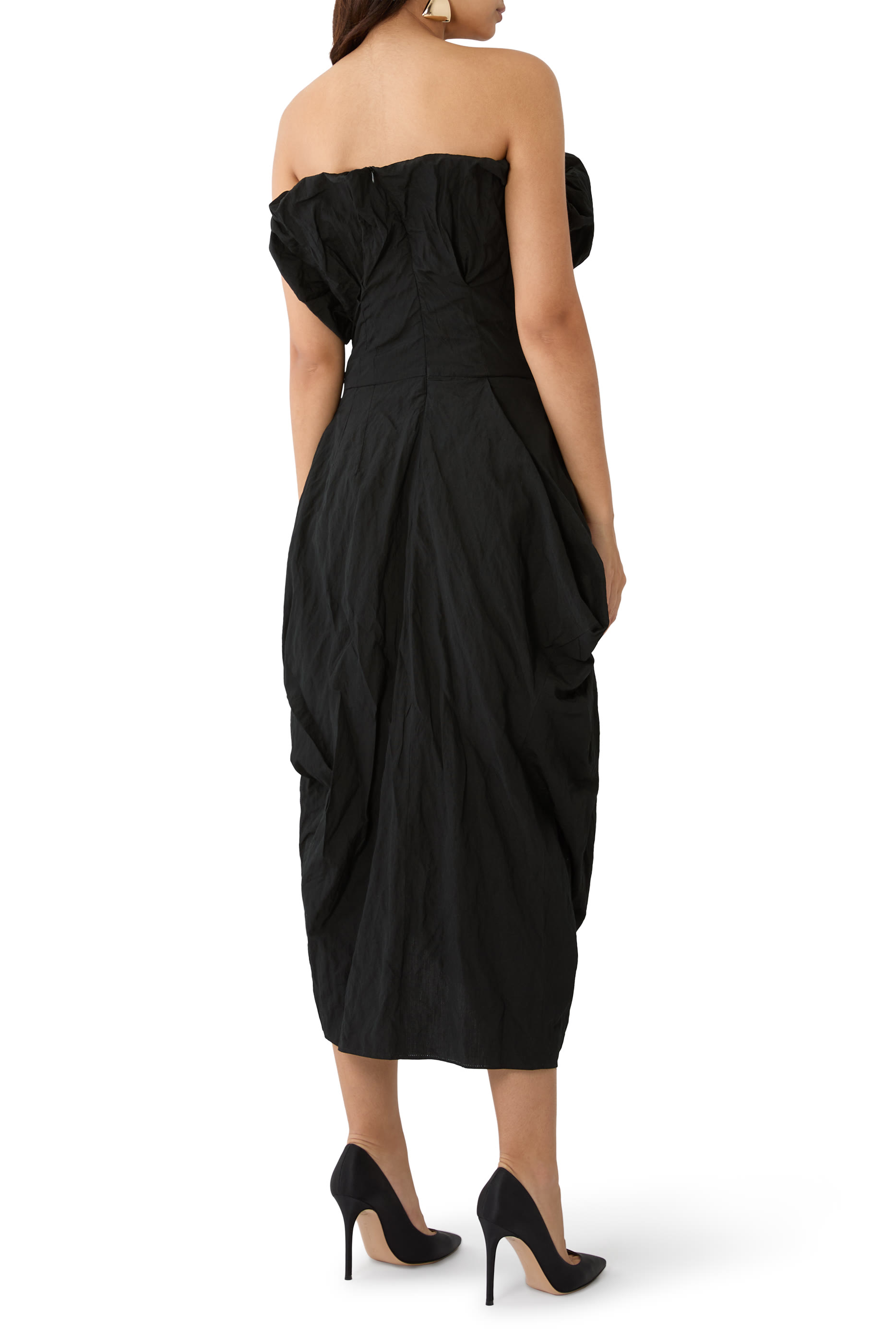  Sculptural Draped Midi Dress