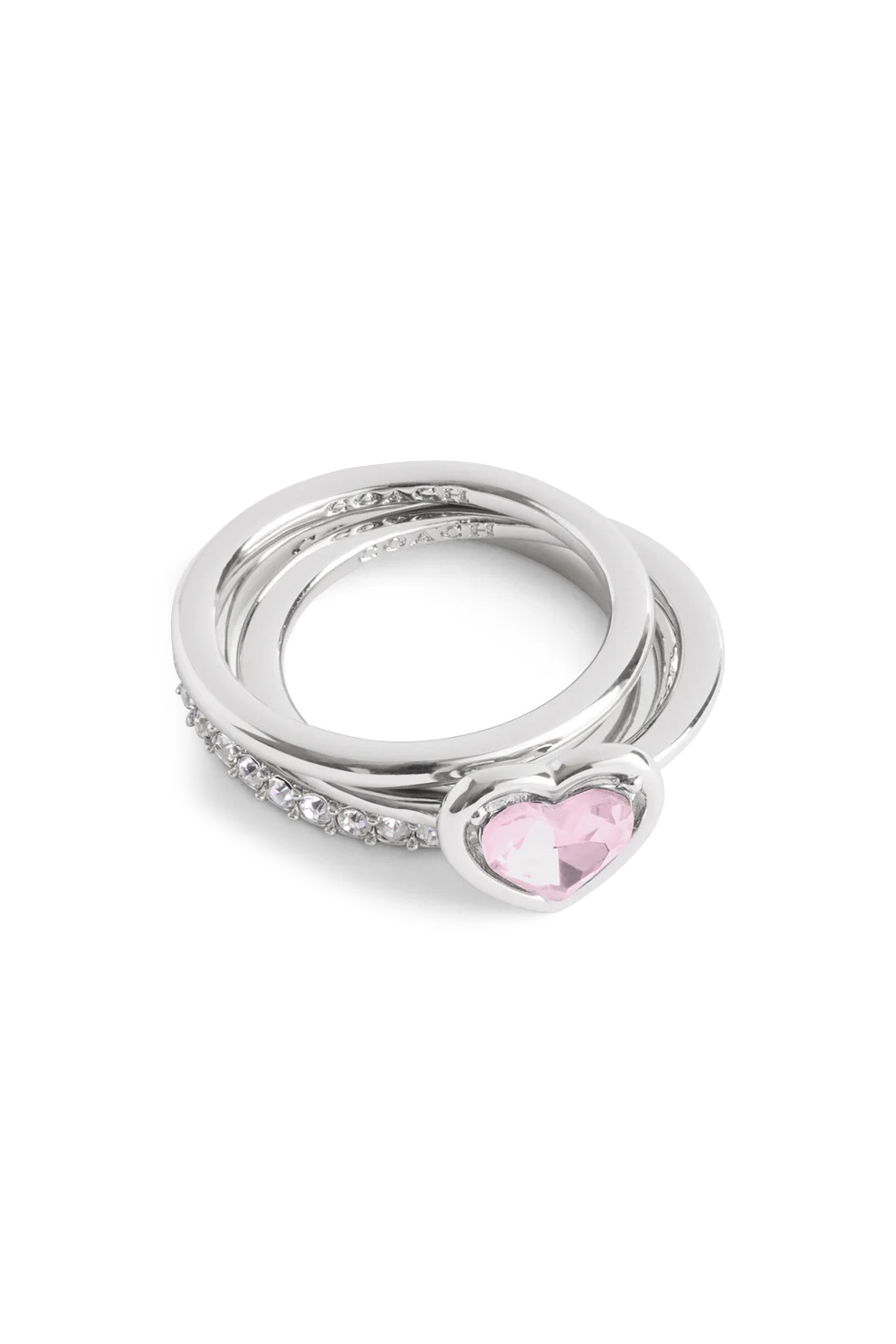 Halo Heart Stackable Ring Set, Brass & Glass Crystal