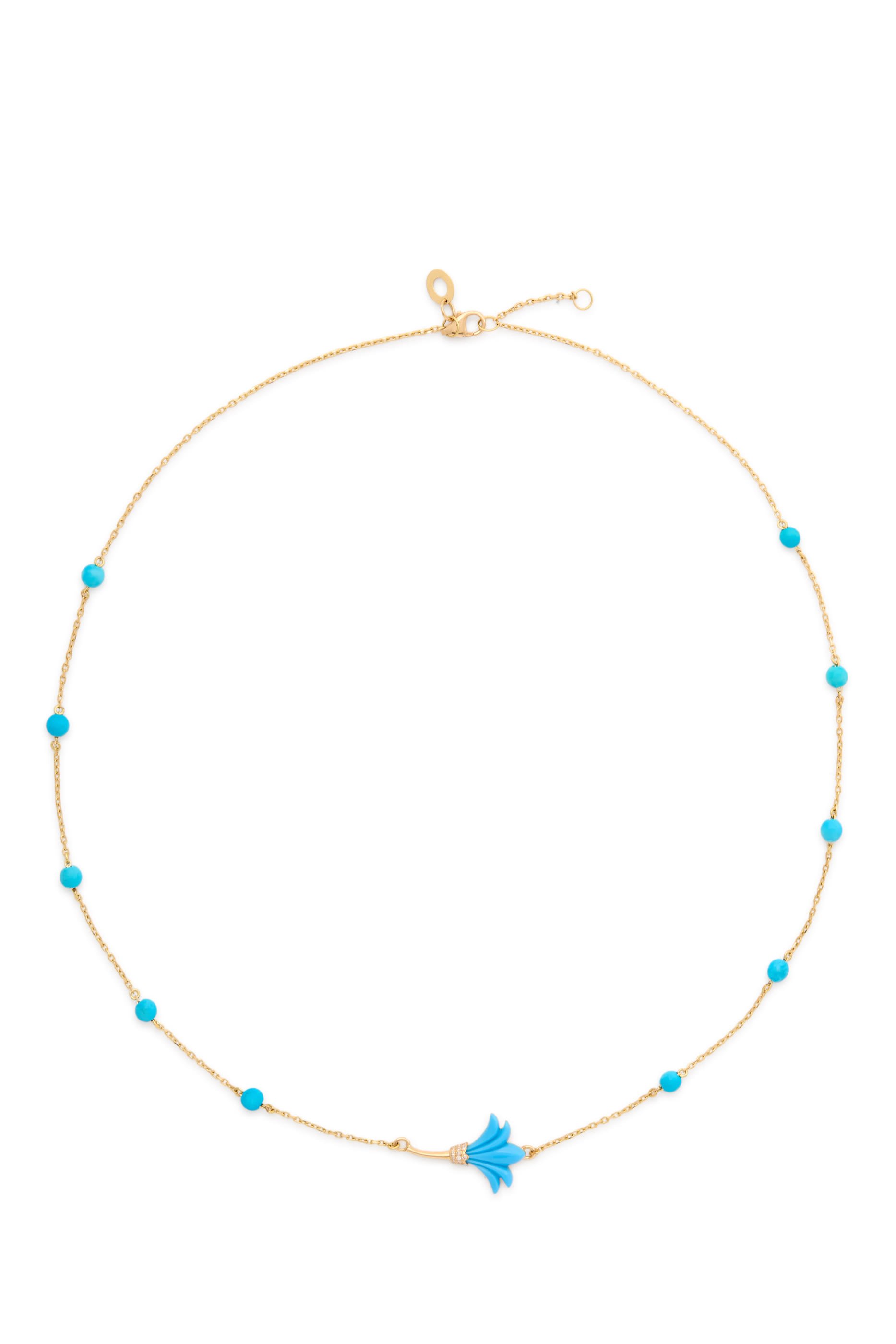 Psychedeliah Necklace, 18k Yellow Gold & Turquoise Beads, Diamonds