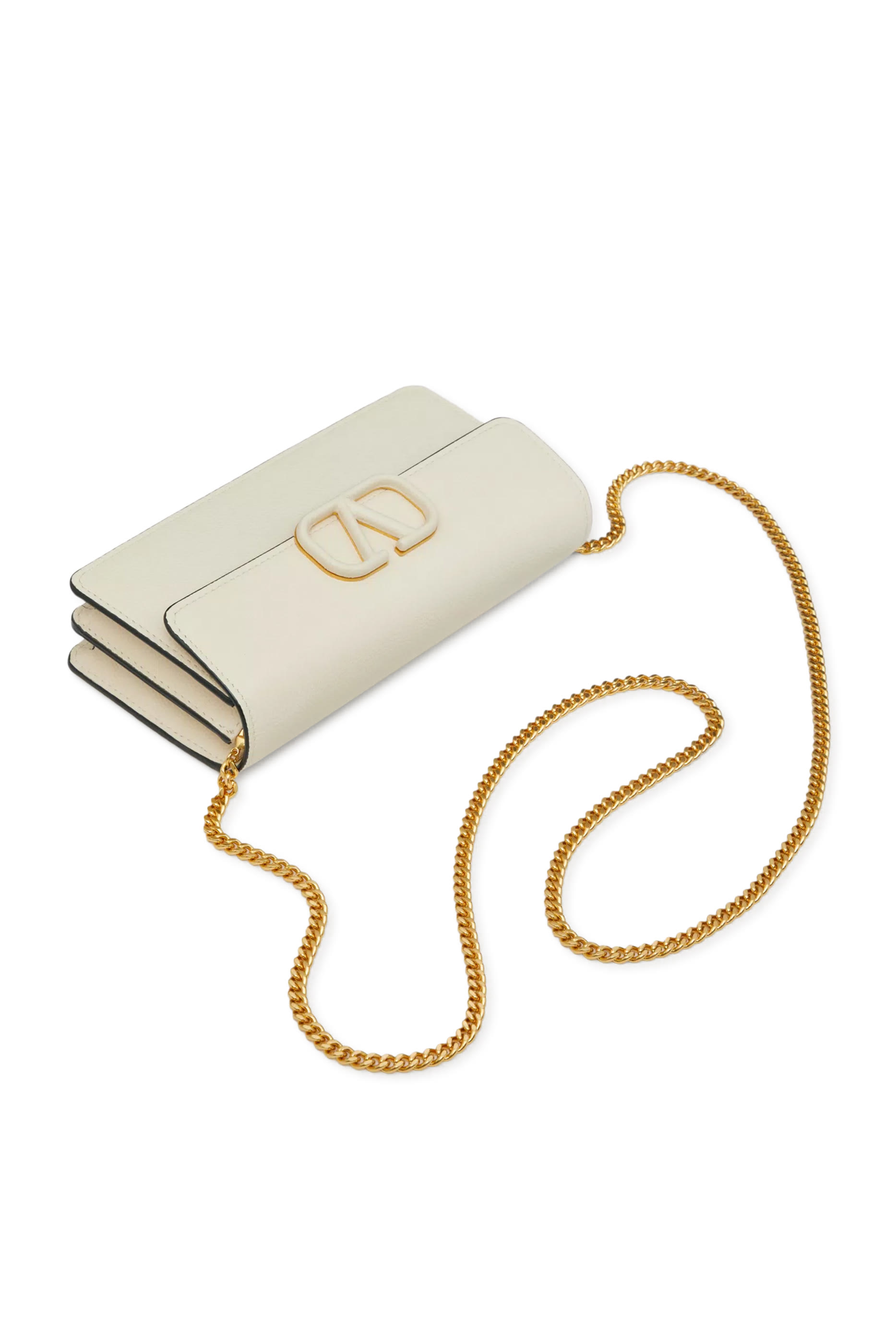 VLogo Signature Grainy Calfskin Wallet With Chain