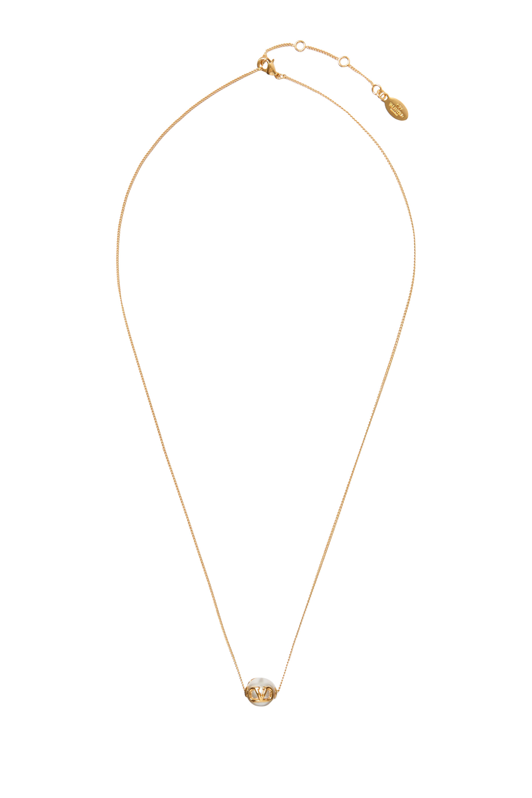 VLogo Signature Pearl Necklace, Brass & Pearl, Resin