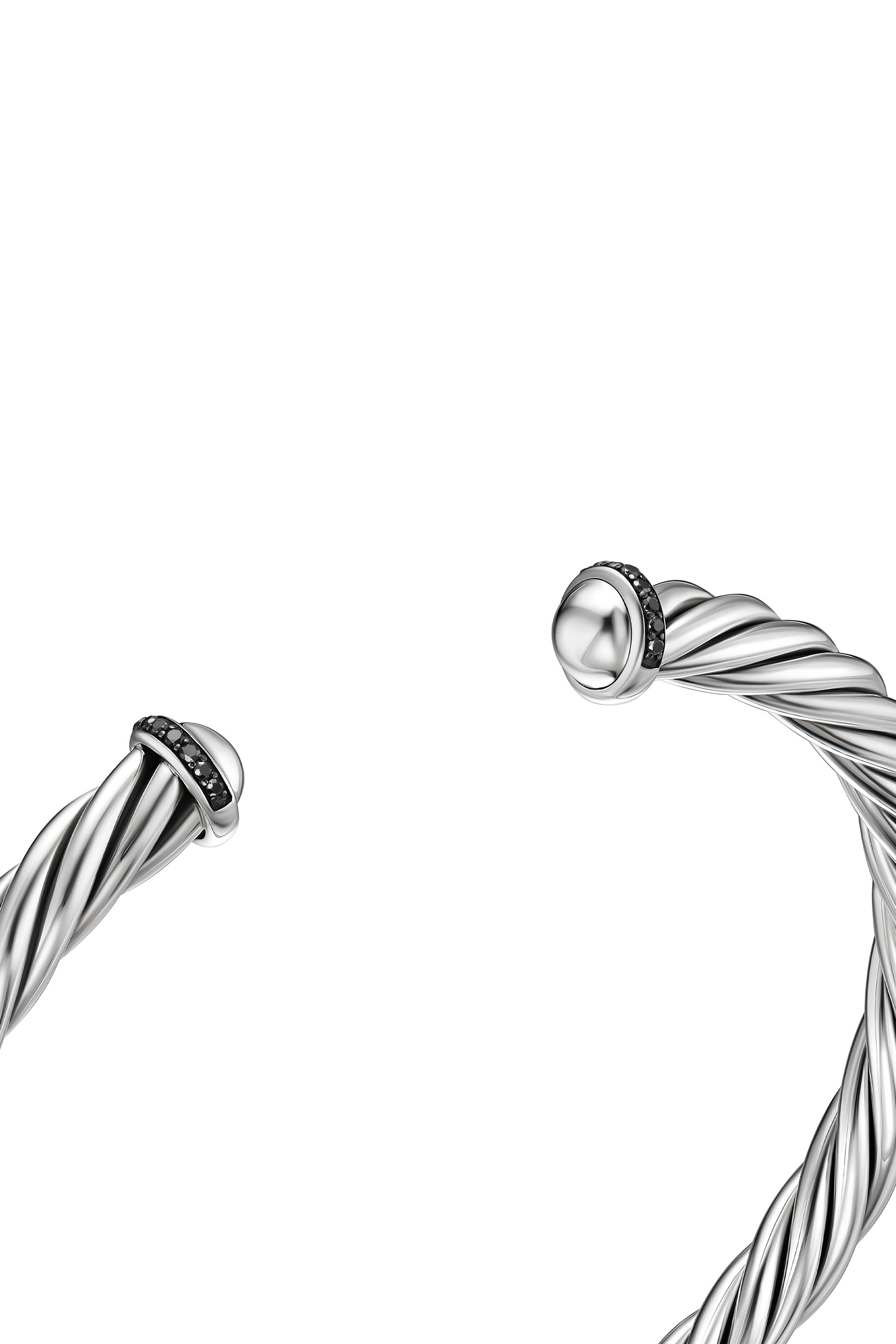 SS Cable Black Diamond Cuff Bracelet, 6mm