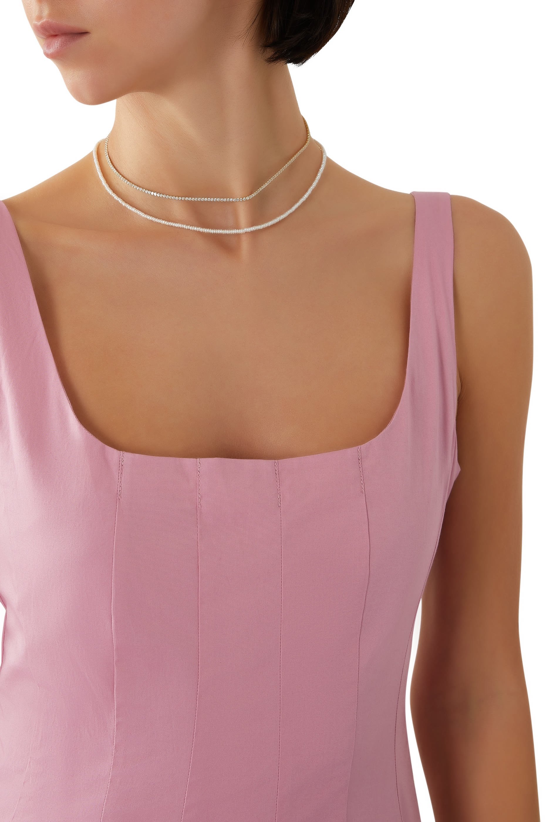 Cubic Zirconia and Pearl Double-Strand Necklace, 18k Vermeil-Plated Sterling Silver,