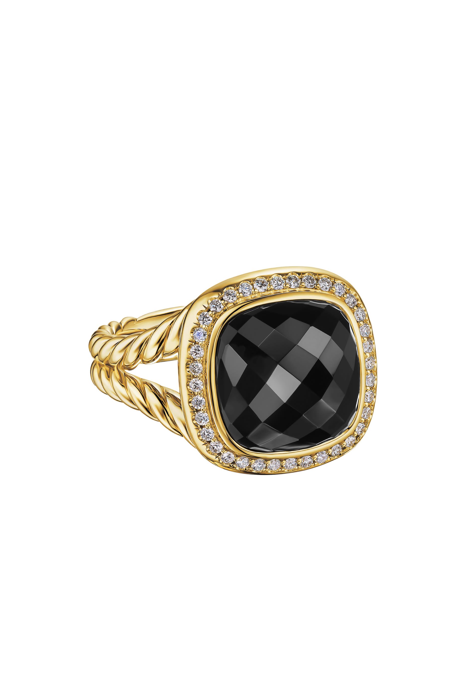Albion Ring, 18K yellow Gold with Diamonds & Black Onyx