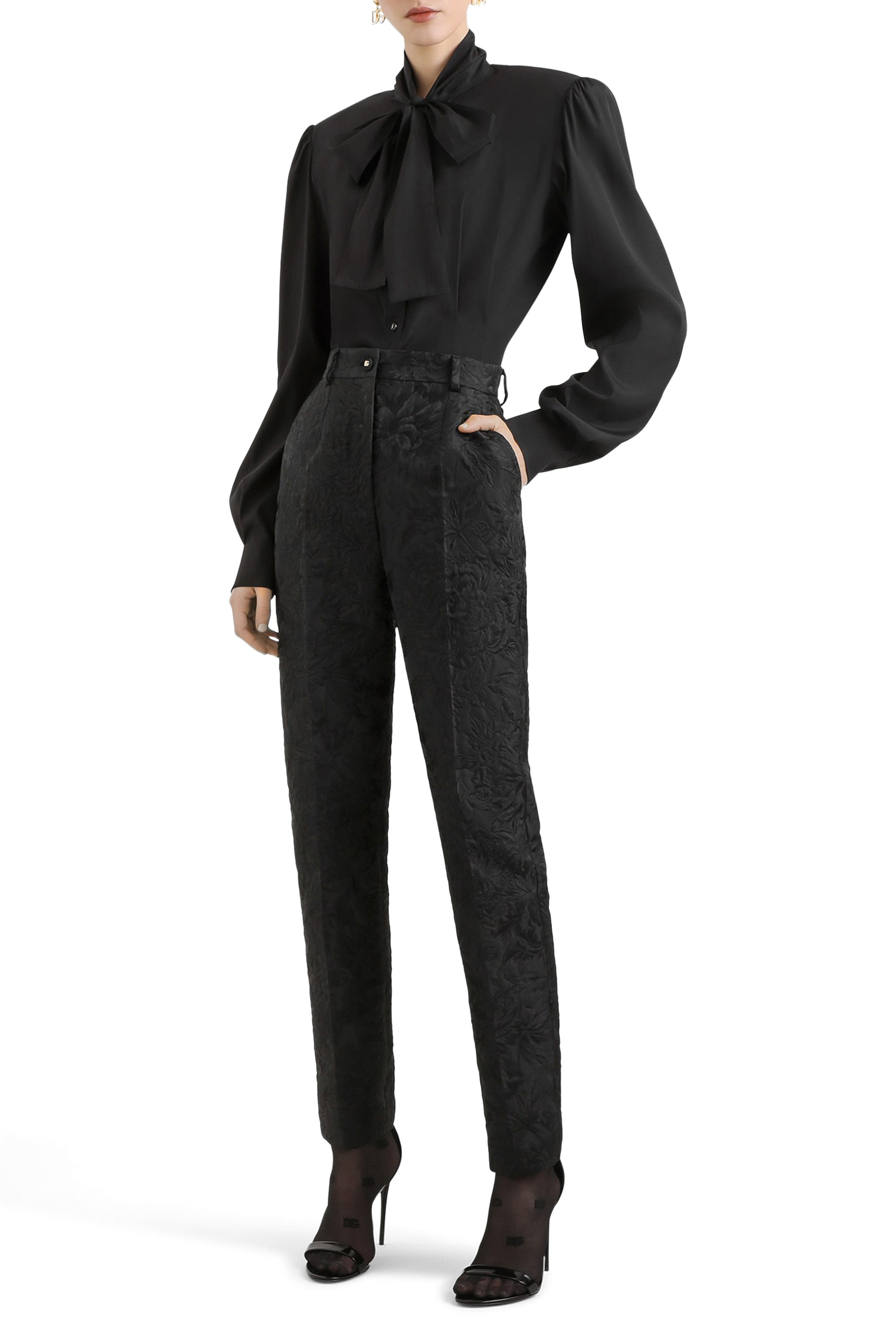 Tailored Quilted Floral Jacquard Pants