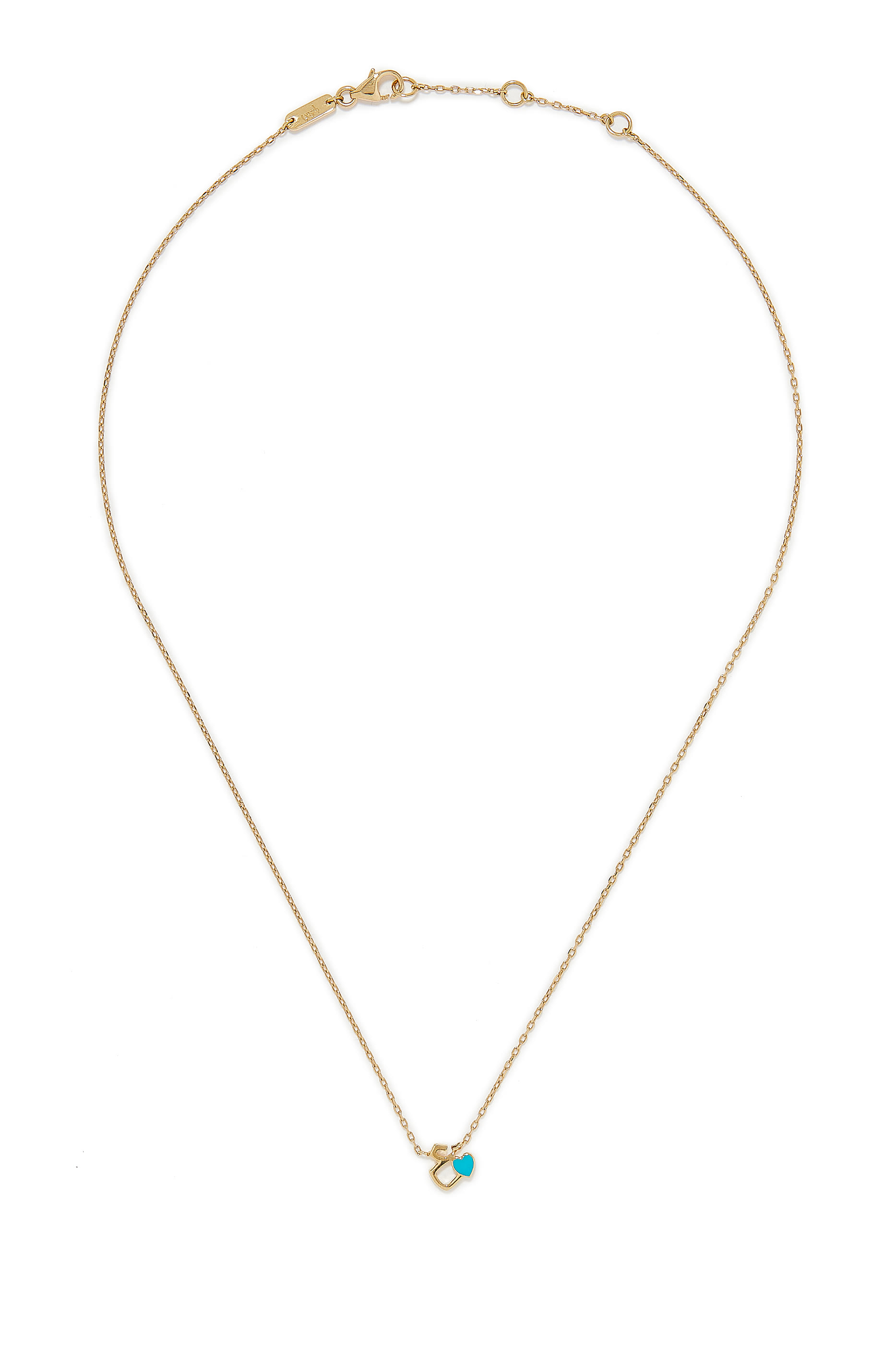 Kids Tiny Bling Arabic Letter Ein Necklace, 18k Yellow Gold & Enamel