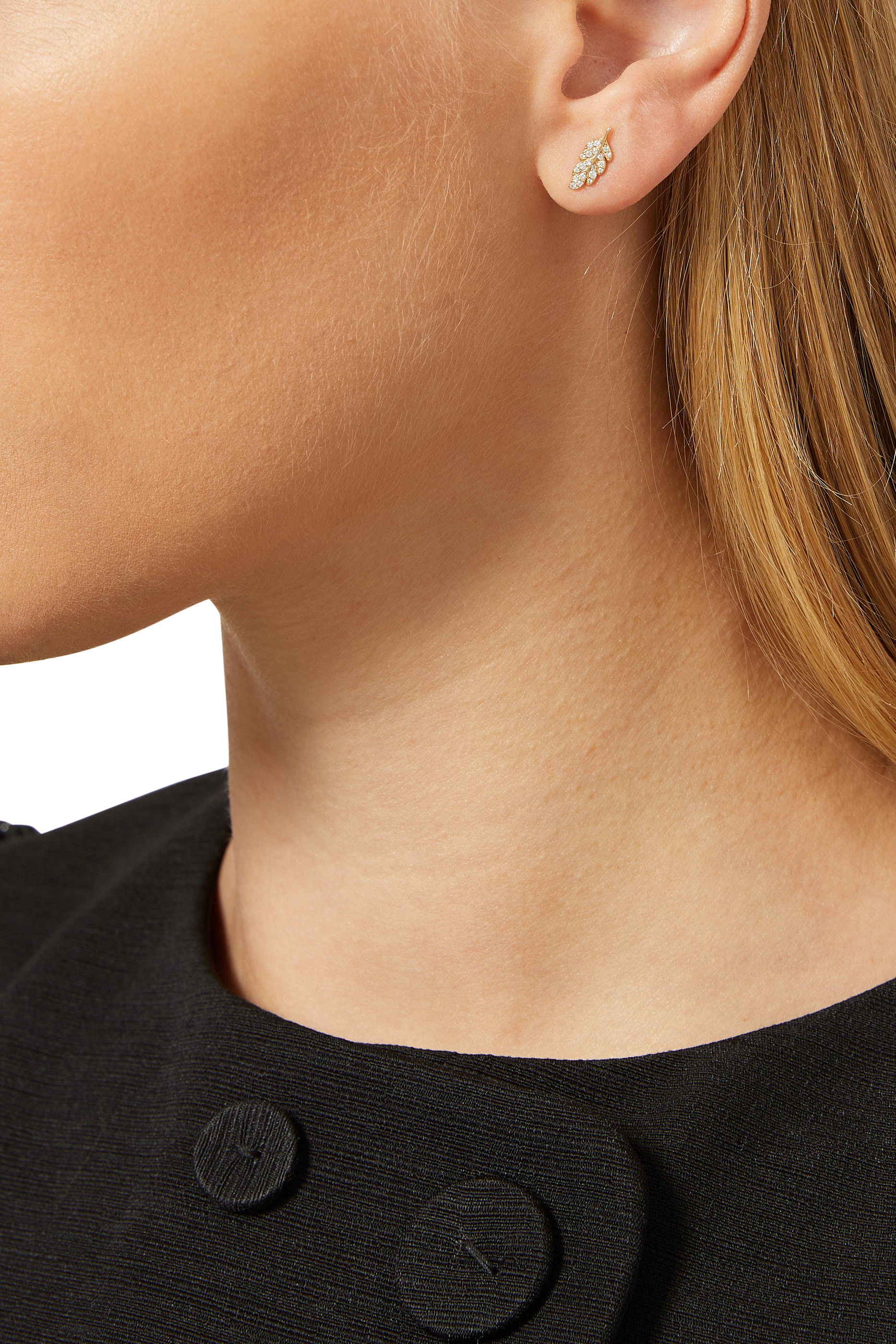 Diamond Small Feather Single Left Stud Earring