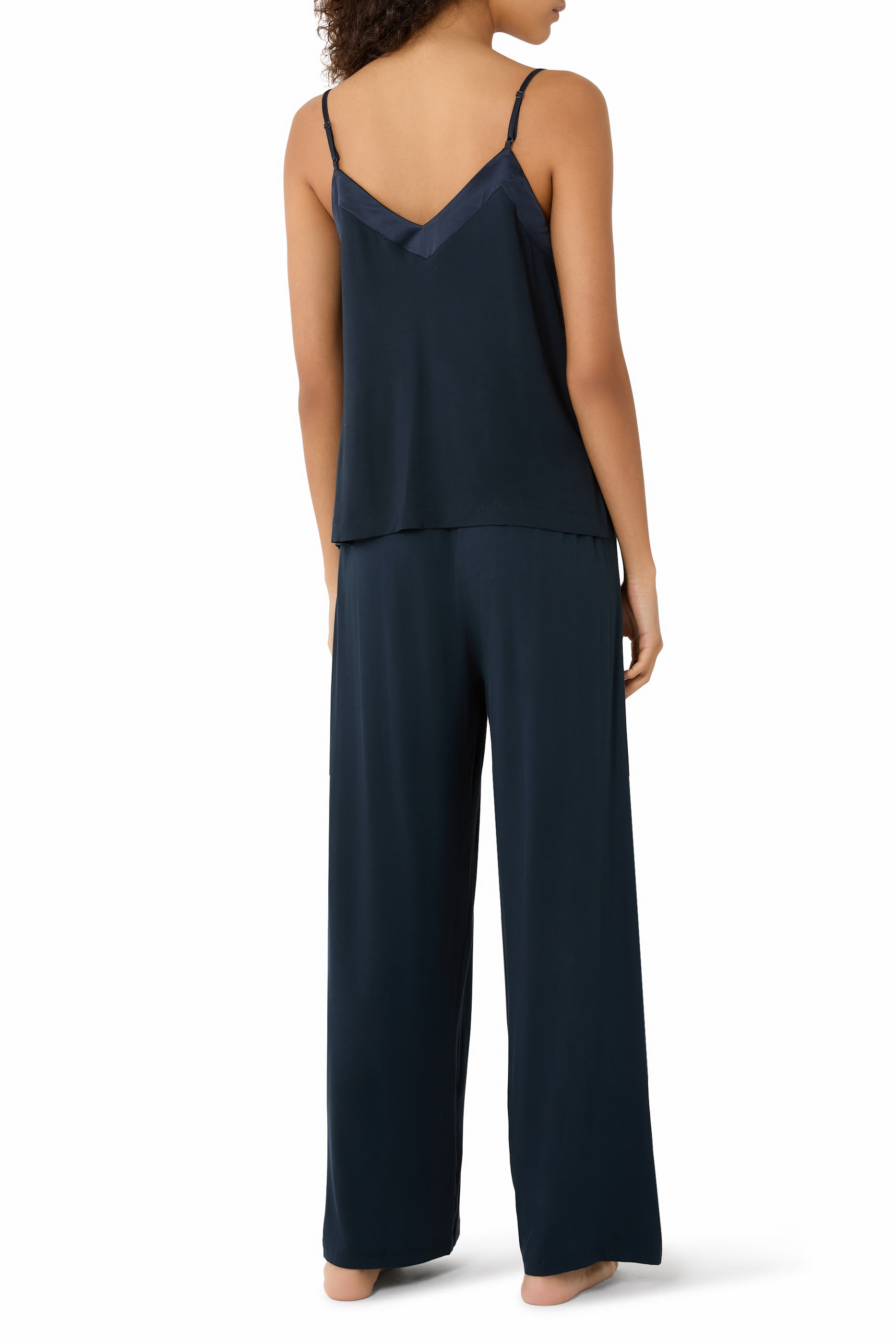 Jersey Satin Trim Pajama Set