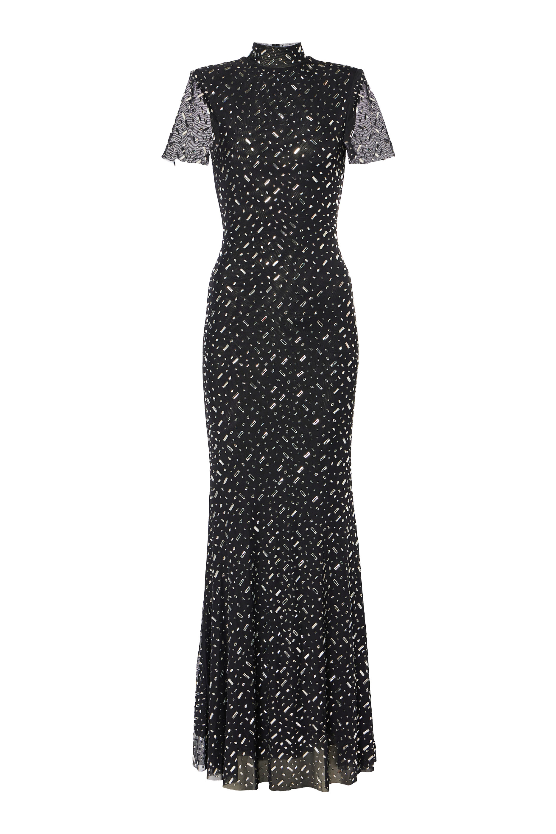 Square Rhinestone Mesh Maxi Dress
