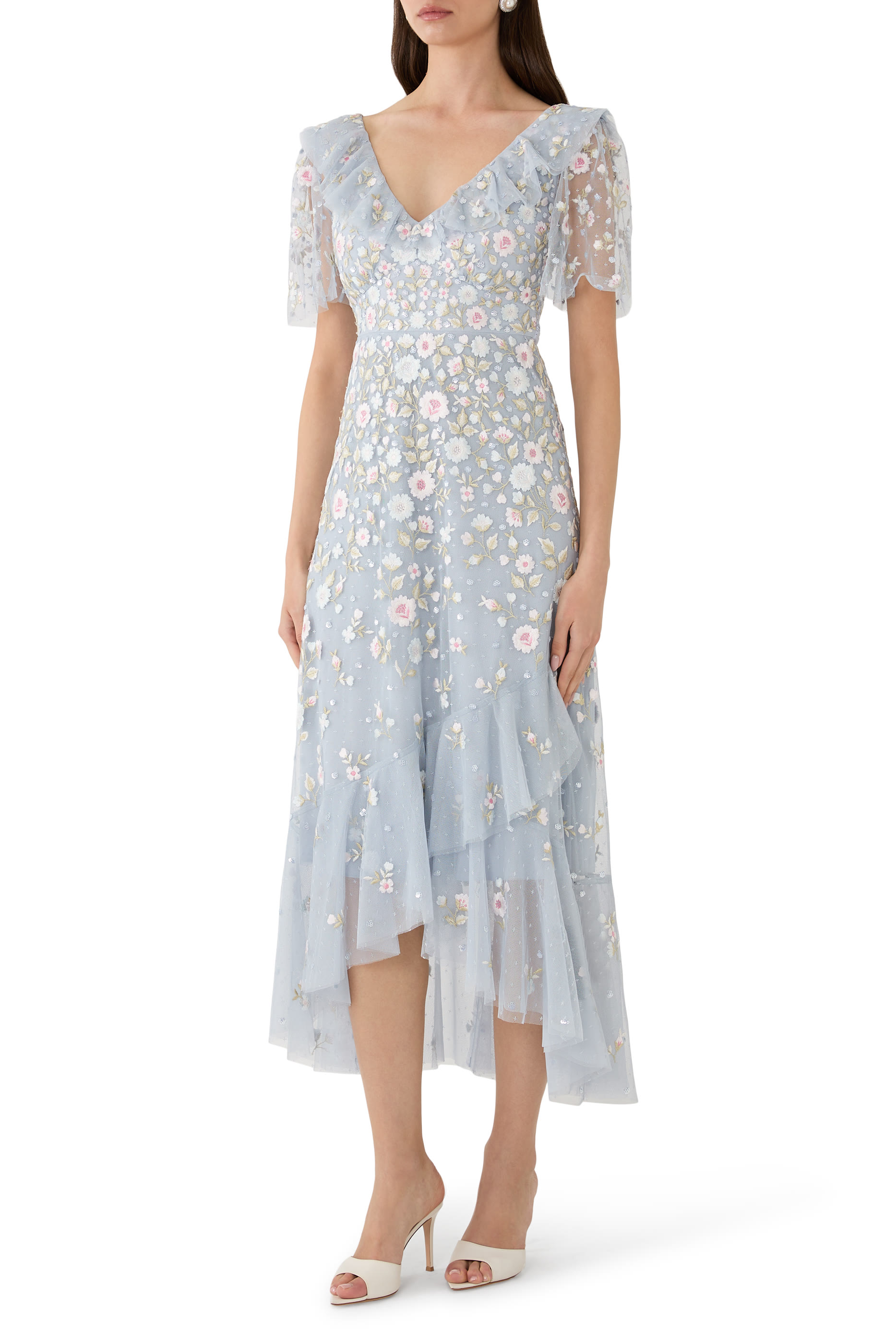 Ethereal Blooms Frill Ankle Gown 