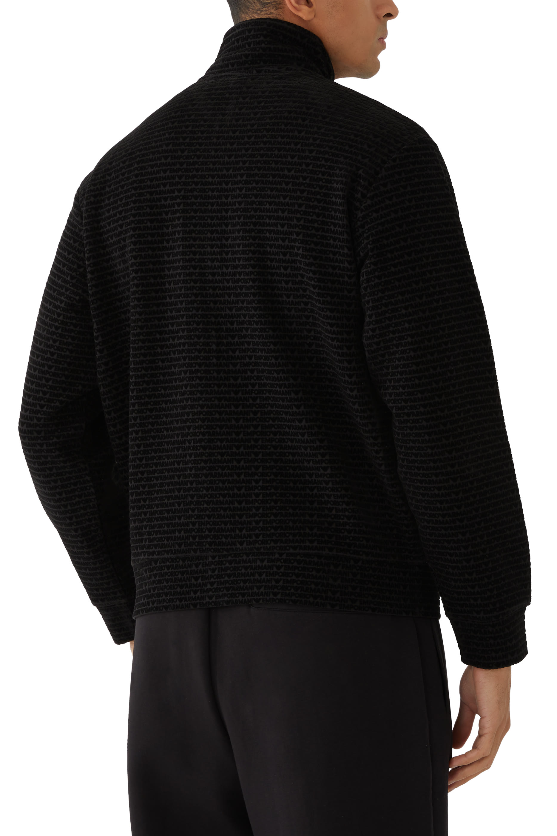 Full-Zip Jersey Sweatshirt with All-Over Flocked Lettering