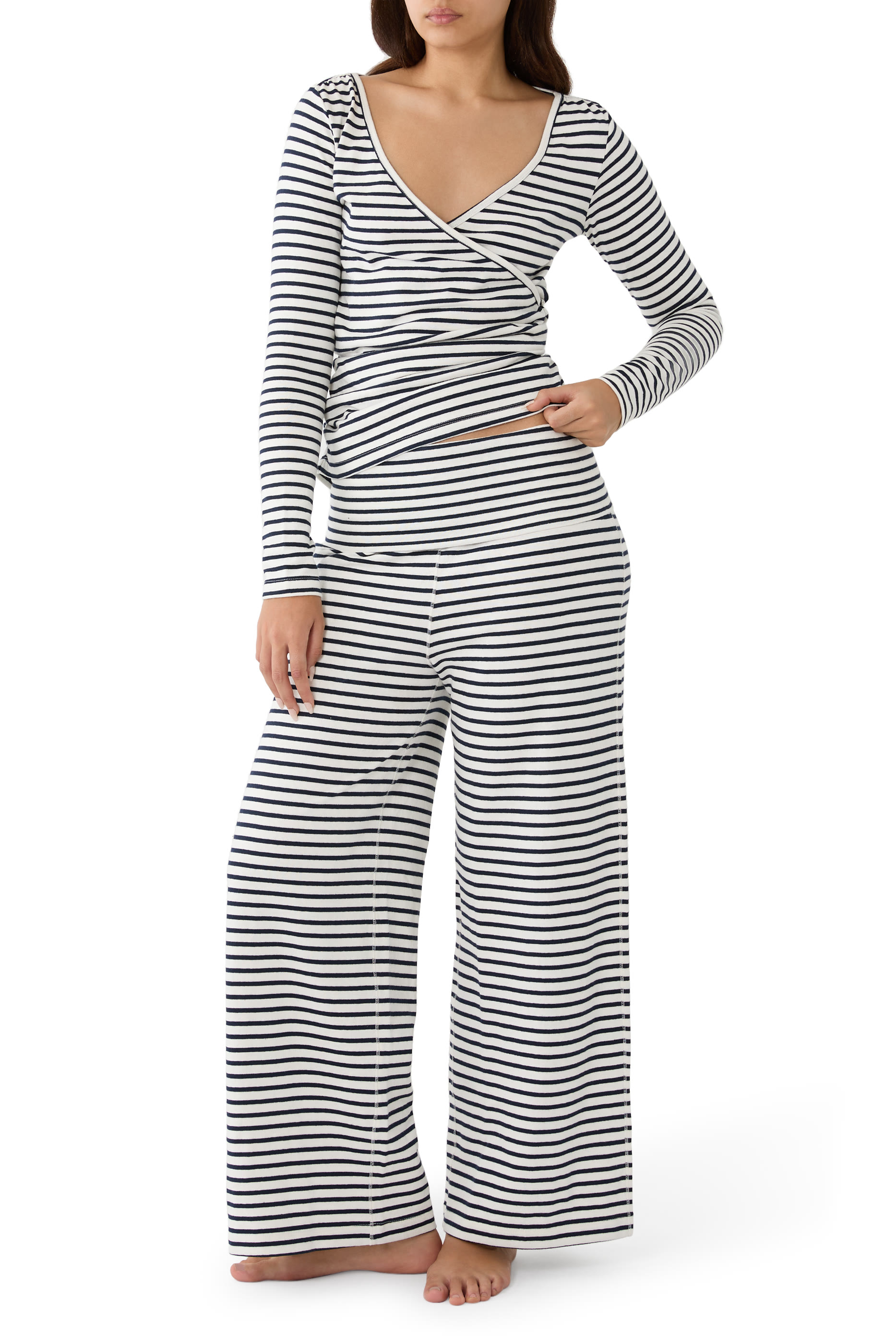 Stripe Jersey Wrap Top