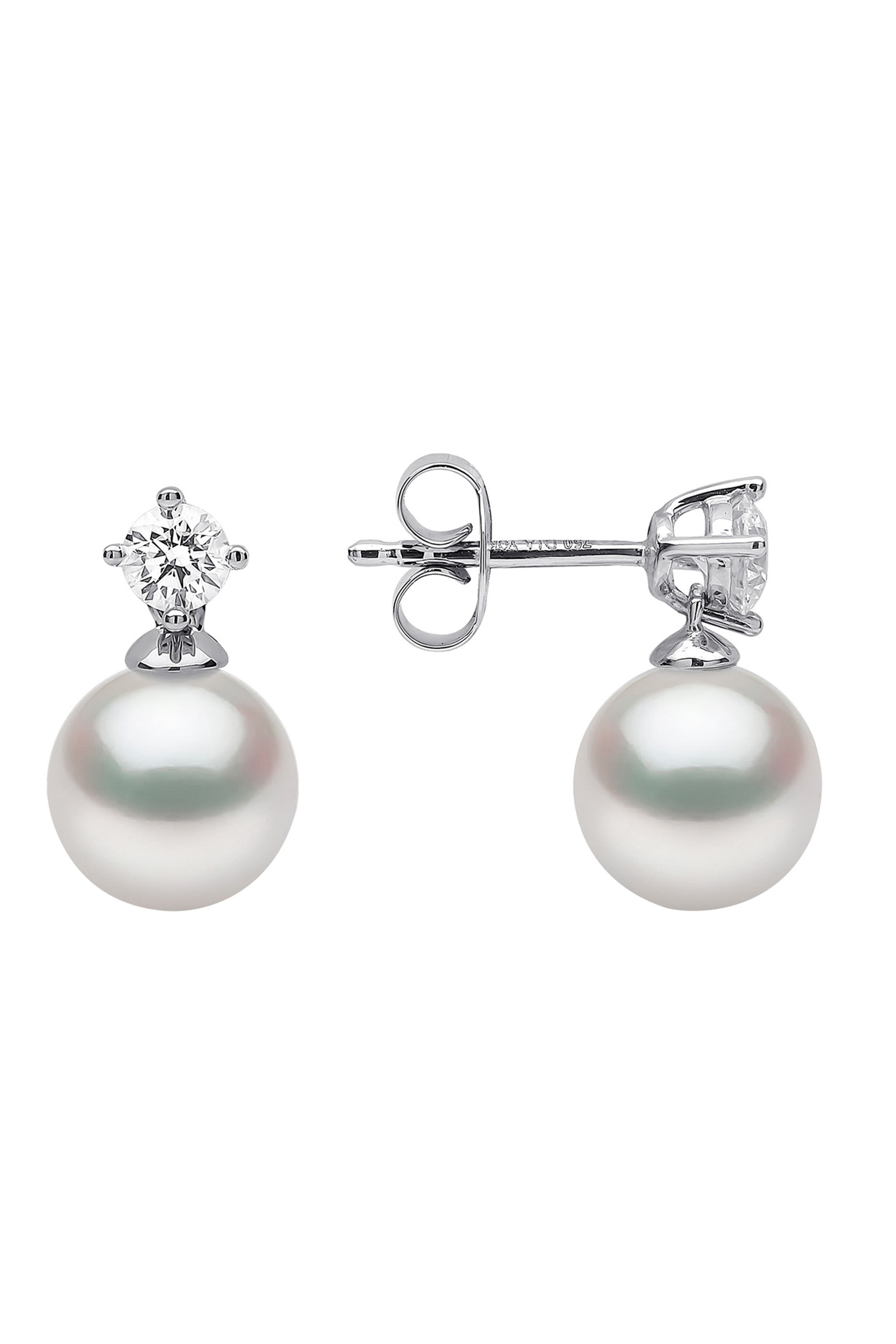 Classic Earrings, 18k White Gold, Diamond & 7mm Pearl