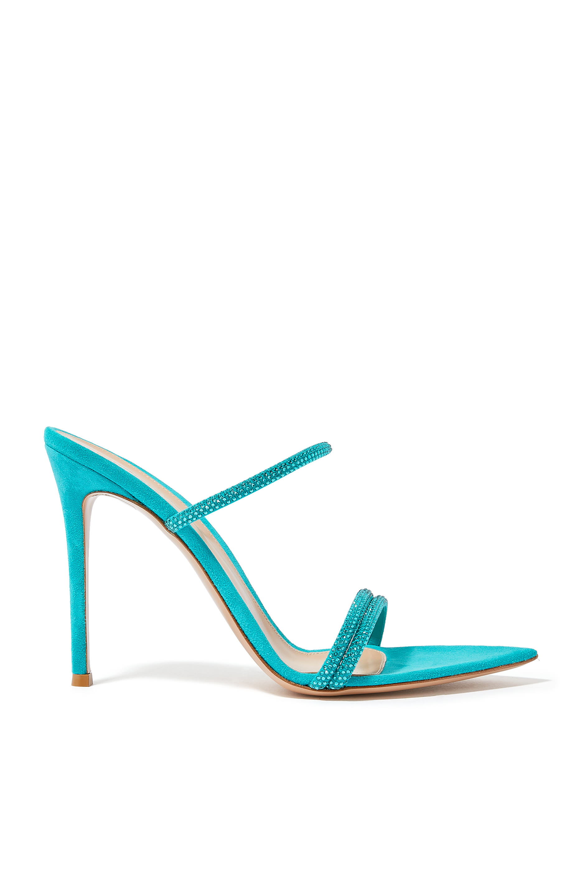 Cannes 105 Double Strap Strass Suede Open Toe Mules